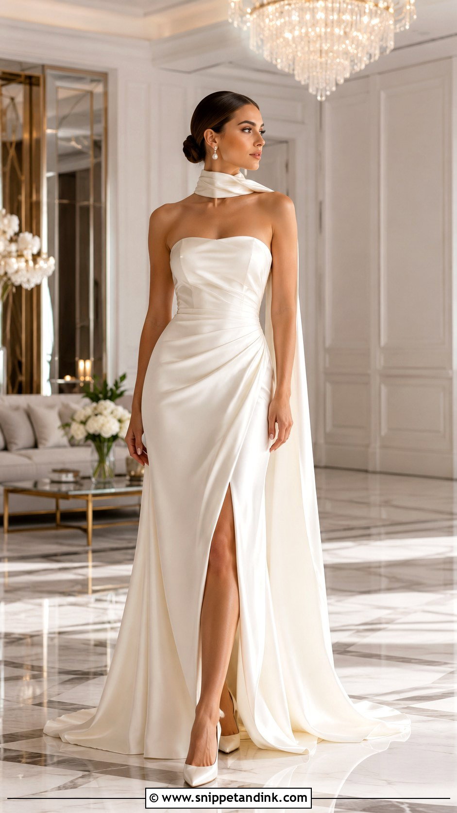 Strapless Satin Wedding Dress With Scarf - Snippet and Ink - 20 Wedding Dresses with Scarf