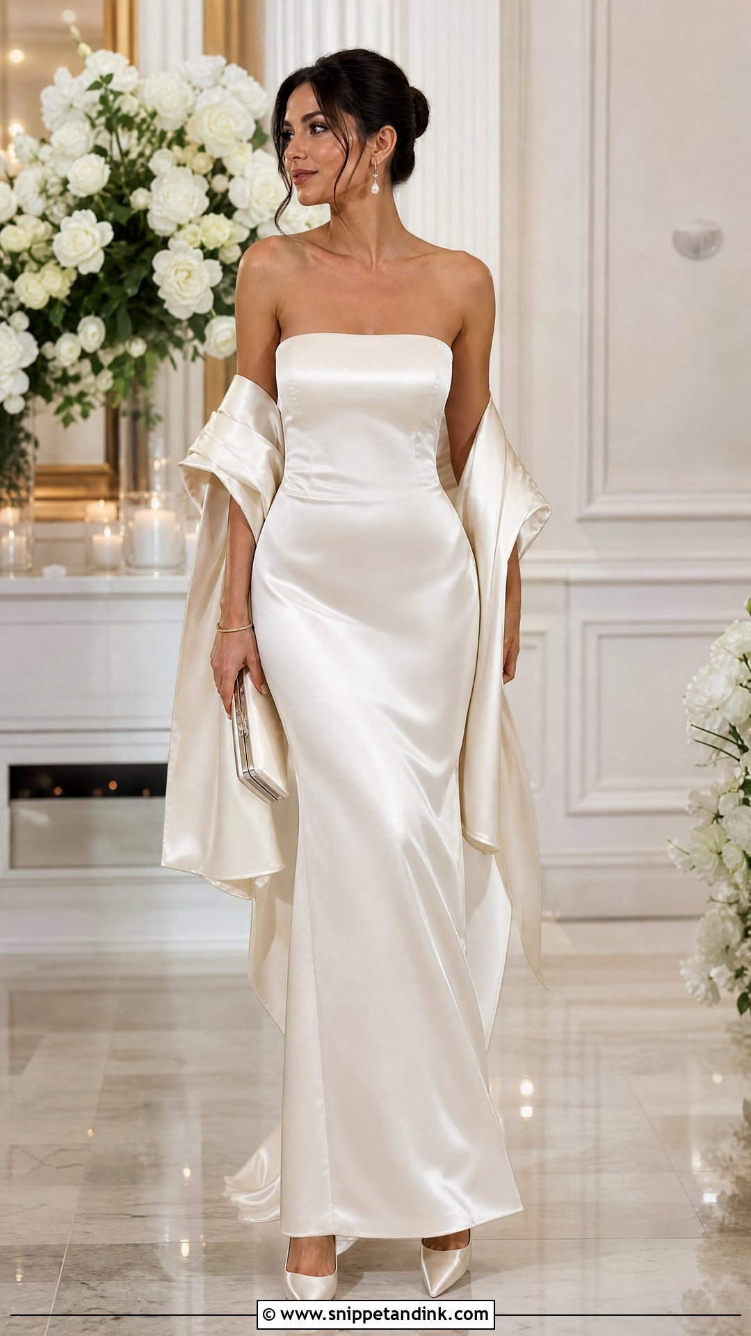 Strapless Satin Wedding Dress With Silk Shawl - Snippet and Ink - 25 Wedding Dress with Shawl Ideas