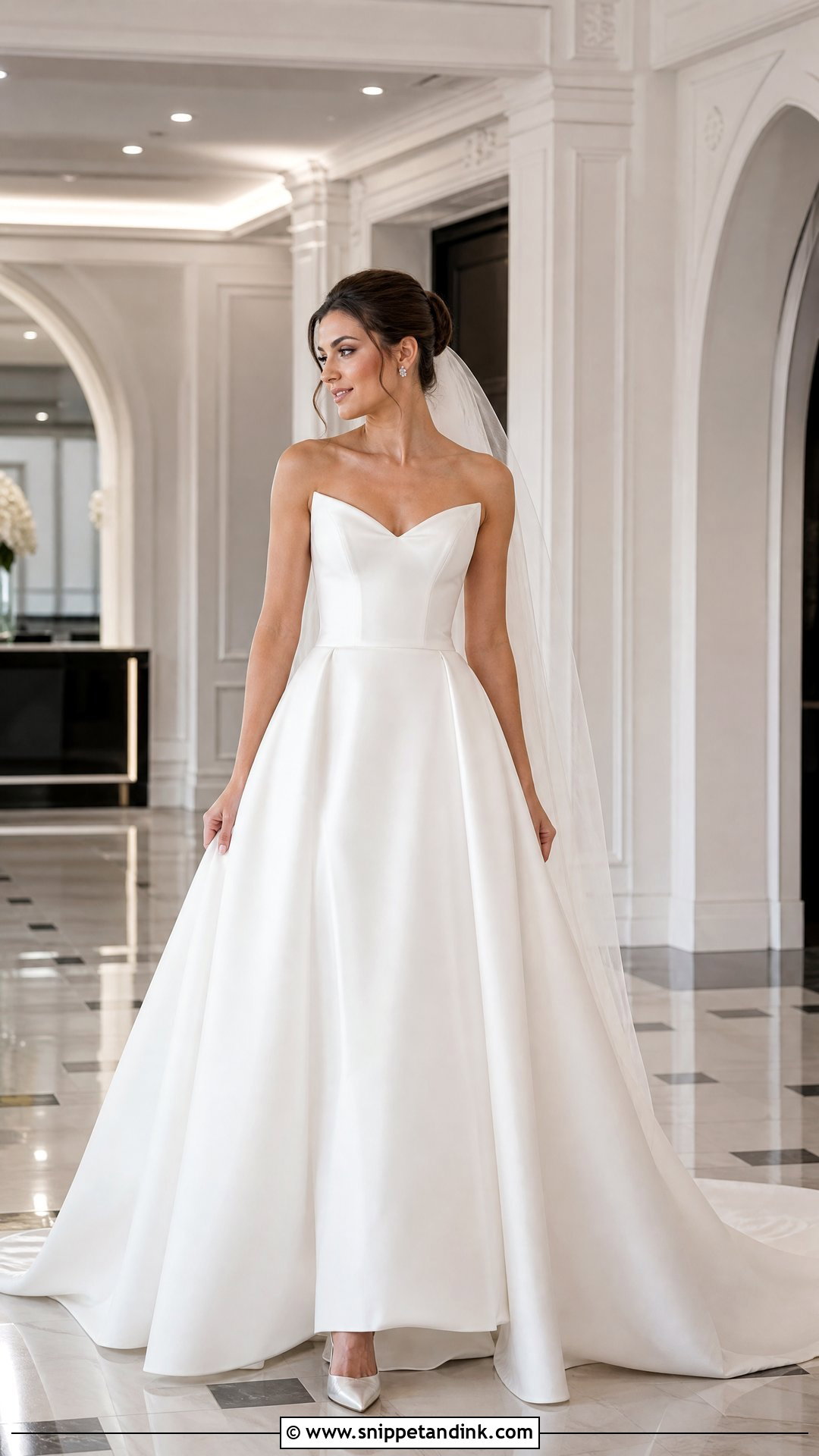 Strapless Silk Cat Eye Neckline Wedding Dress - Snippet and Ink - 20 Strapless Silk Wedding Dress Ideas