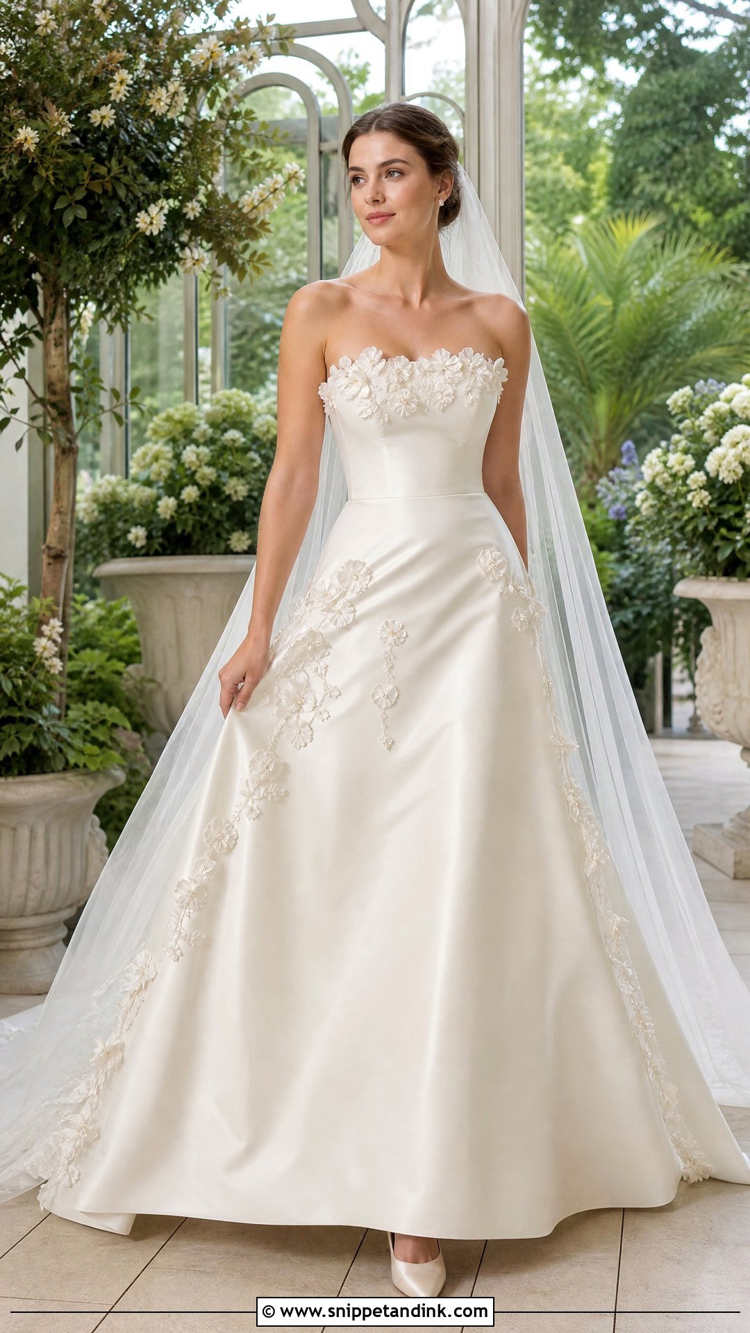 Strapless Silk Floral Applique Wedding Dress - Snippet and Ink - 20 Strapless Silk Wedding Dress Ideas