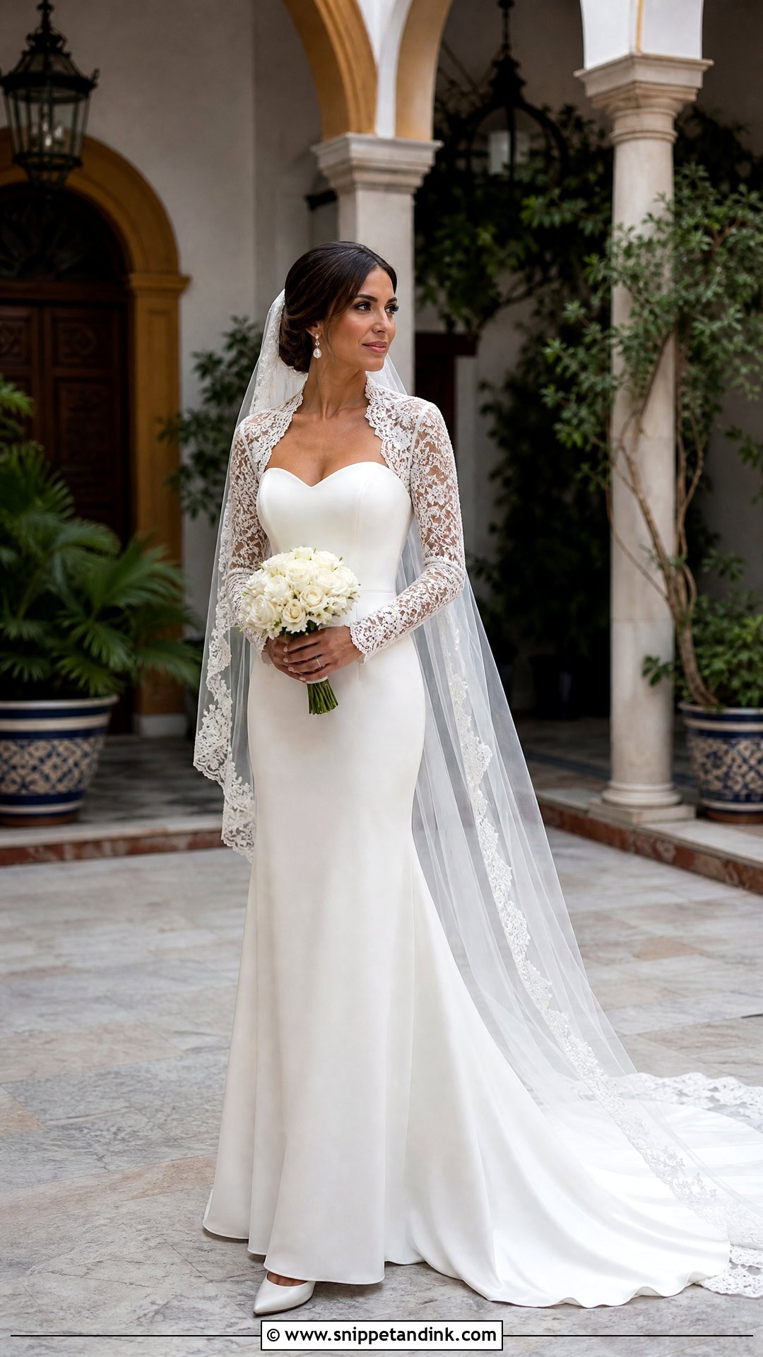 Strapless Spanish Wedding Dress With Bolero - Snippet and Ink - 20 Spain Wedding Dress Ideas