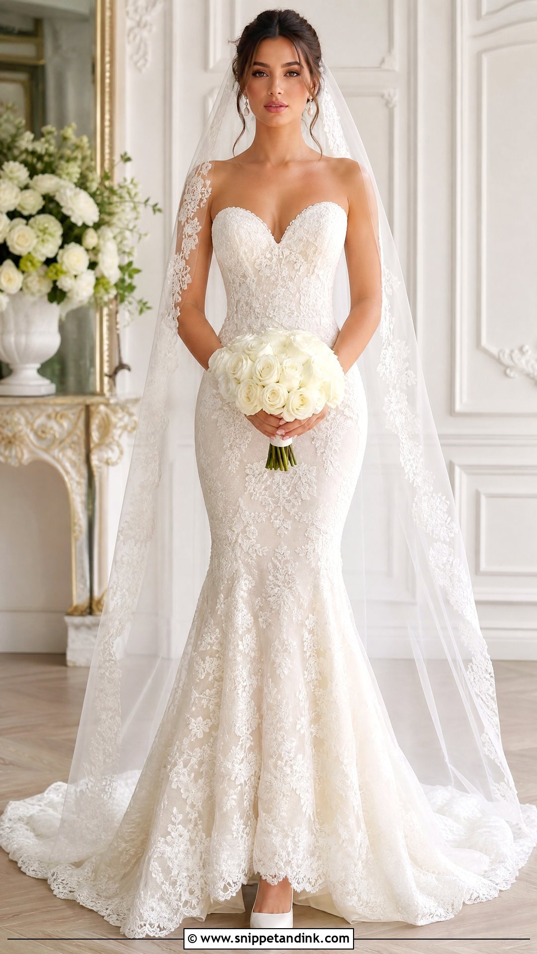 Strapless Sweetheart Lace Mermaid Wedding Dress - Snippet and Ink - 20 Lace Mermaid Wedding Dresses