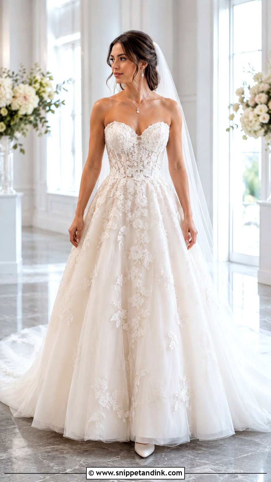 Strapless Sweetheart Lace Princess Wedding Dress - Snippet and Ink - 20 Lace Princess Wedding Dresses