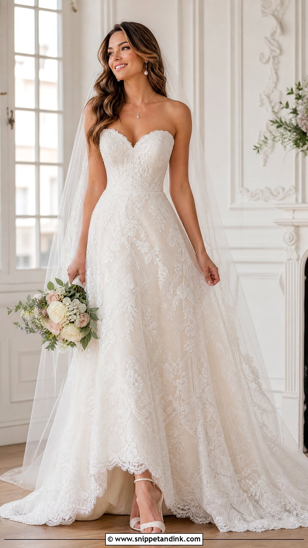Strapless Sweetheart Lace Wedding Dress - Snippet and Ink - 20 Wedding Dress with Lace Ideas