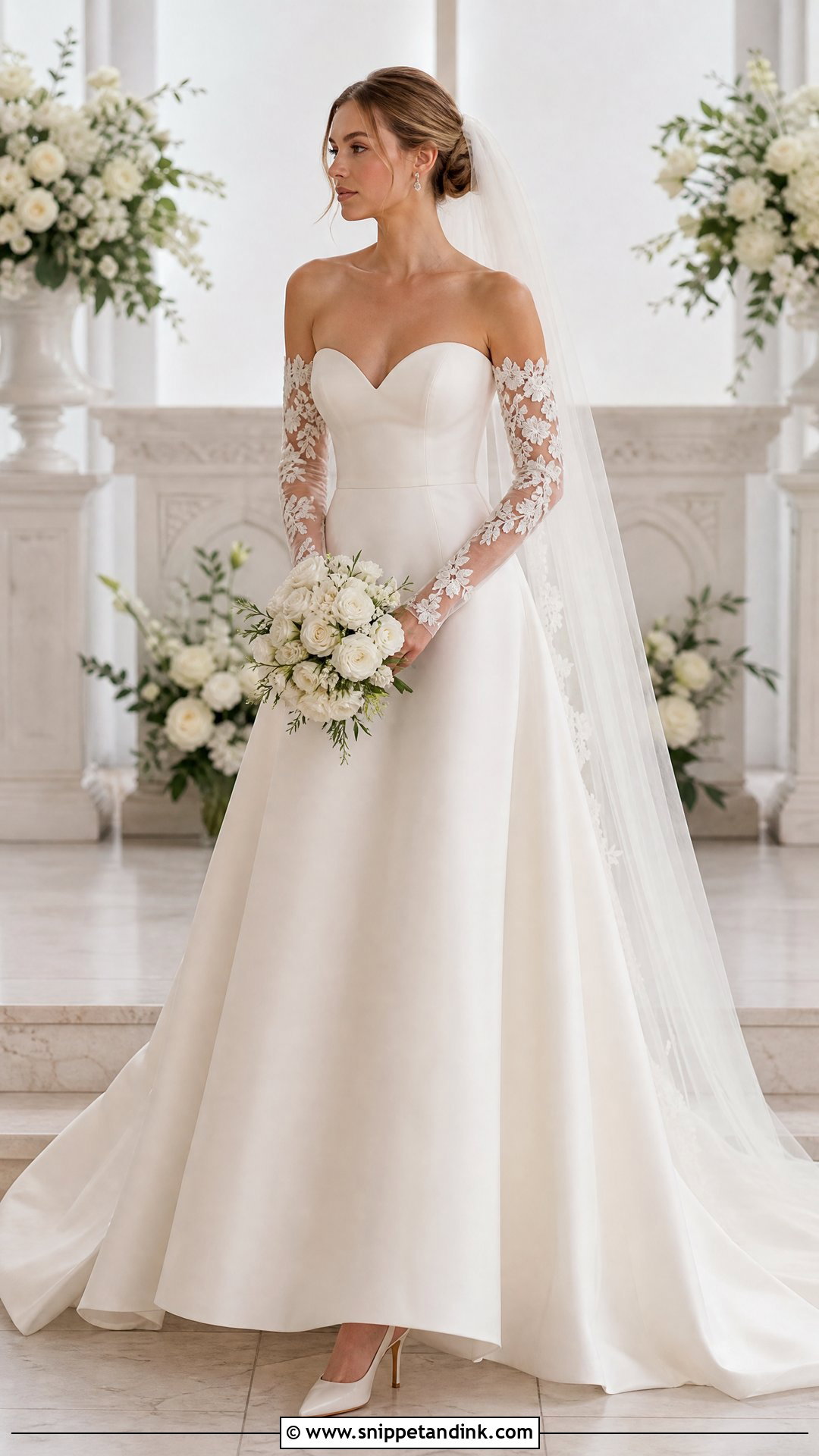 Strapless Sweetheart Wedding Dress With Detachable Sleeves - Snippet and Ink - 20 Strapless Sweetheart Wedding Dress Ideas