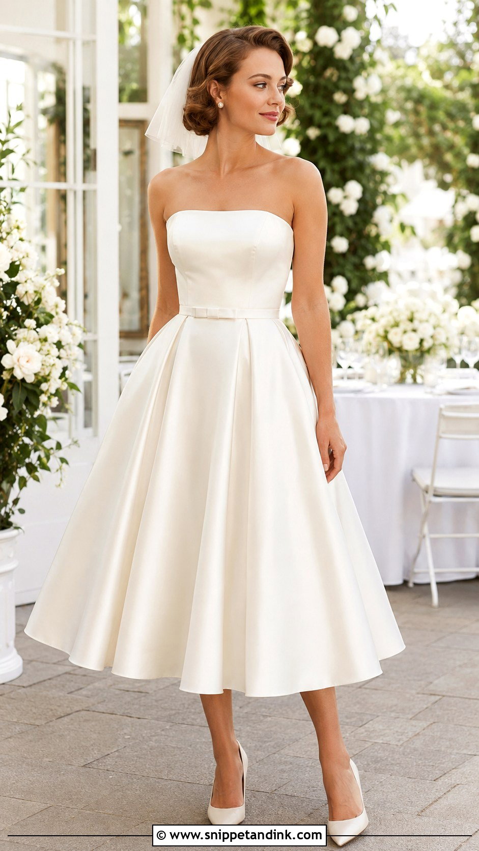 Strapless Tea Length Satin Wedding Dress - Snippet and Ink - 20 Strapless Satin Wedding Dress Ideas