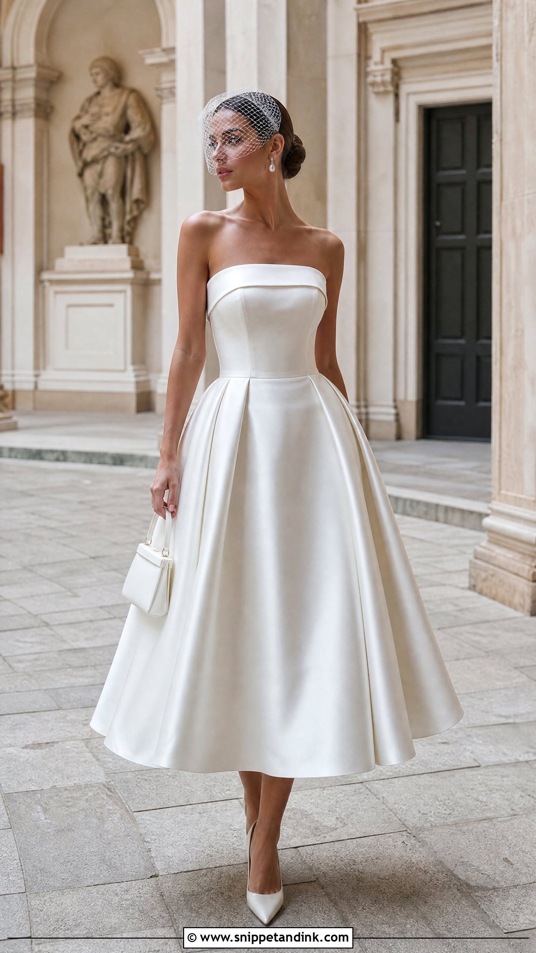 Strapless Tea Length Wedding Dress - Snippet and Ink - 20 Short Minimalist Wedding Dresses