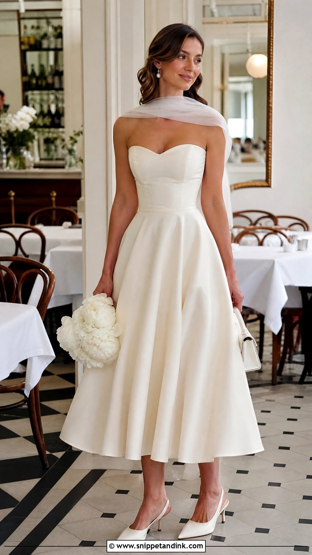 Strapless Tea Length Wedding Dress With Scarf - Snippet and Ink - 20 Strapless Wedding Dress with Scarf Ideas