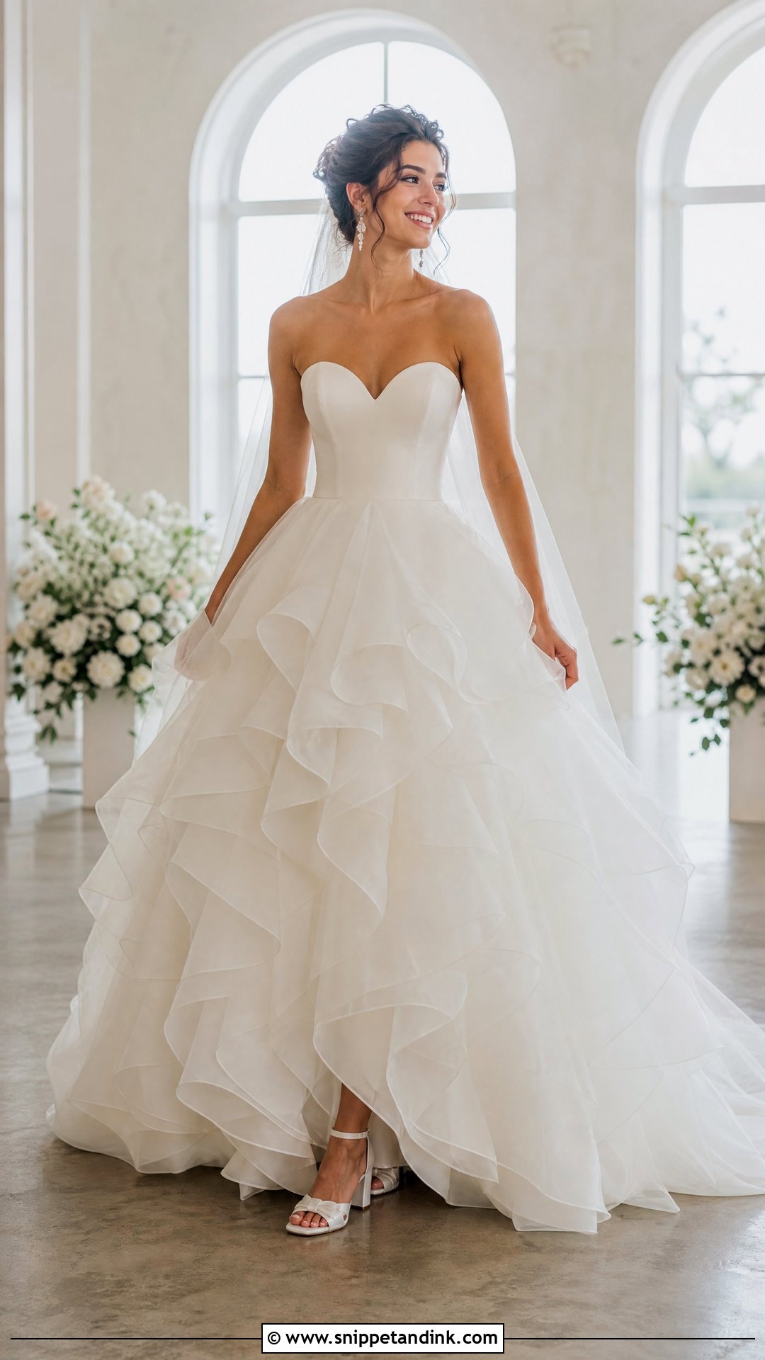 Strapless Tiered Ball Gown Wedding Dress - Snippet and Ink - 20 Strapless Ball Gown Wedding Dress Ideas