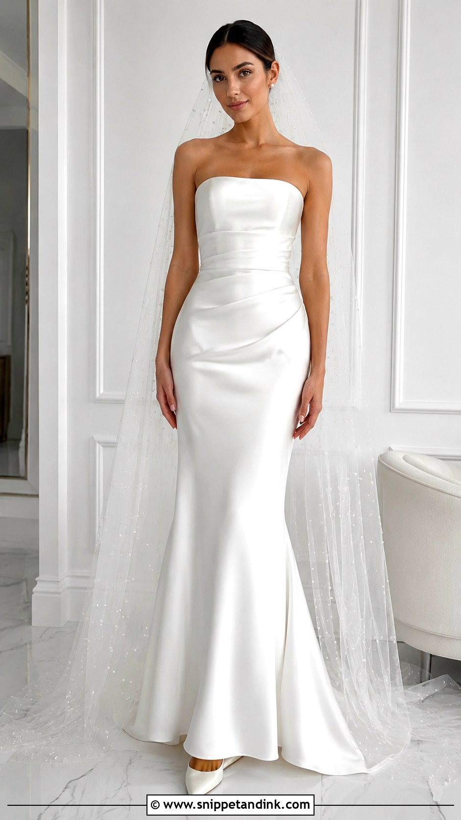 Strapless Tight Wedding Dress With Pearl Veil - Snippet and Ink - 25 Tight Wedding Dresses