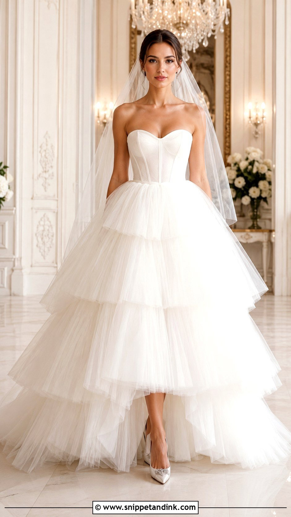 Strapless Tulle Layered Skirt Wedding Dress - Snippet and Ink - 20 Layered Skirt Wedding Dress Ideas