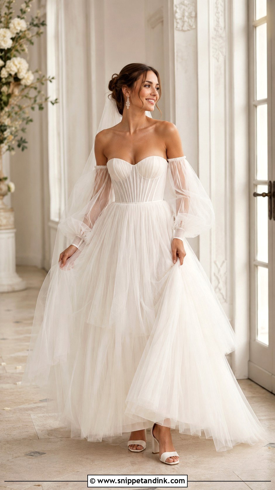 Strapless Tulle Wedding Dress With Balloon Sleeves - Snippet and Ink - 20 Strapless Wedding Dress with Sleeves