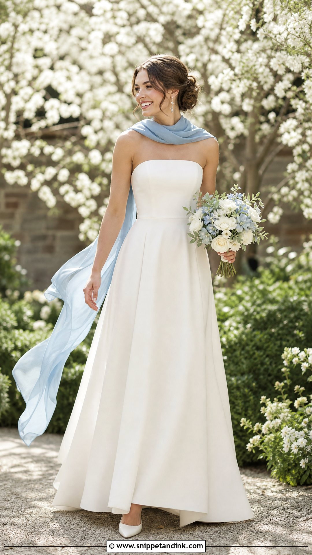 Strapless Wedding Dress With Blue Scarf - Snippet and Ink - 20 Strapless Wedding Dress with Scarf Ideas
