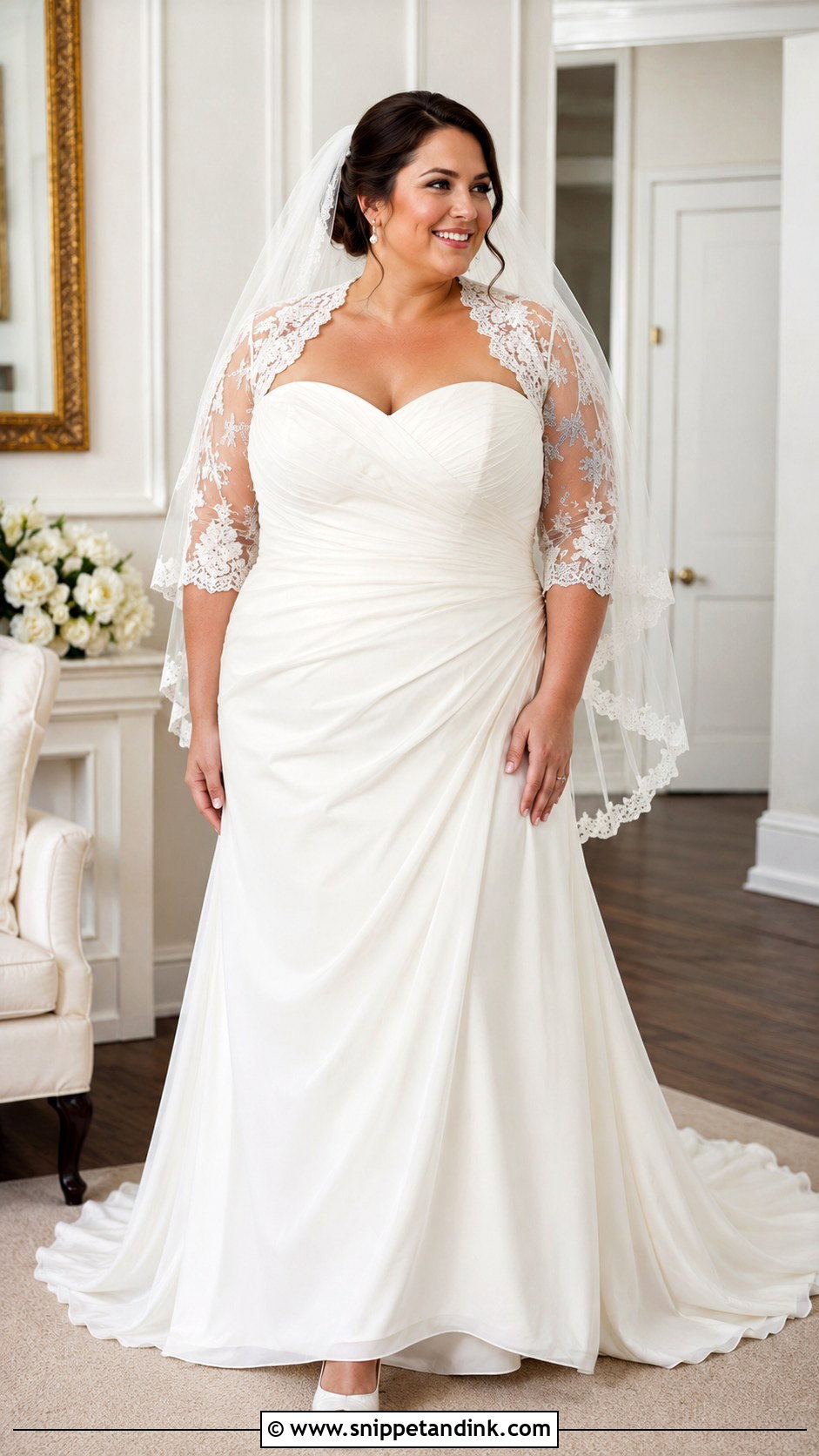 Strapless Wedding Dress With Bridal Bolero - Snippet and Ink - 30 Midsize Wedding Dress Ideas