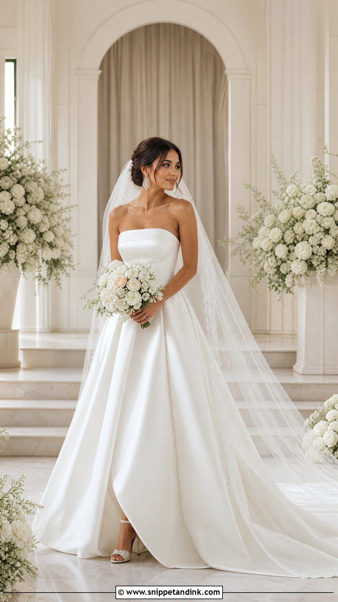 Strapless Wedding Dress With Cathedral Veil - Snippet and Ink - 25 Different Wedding Dress Styles