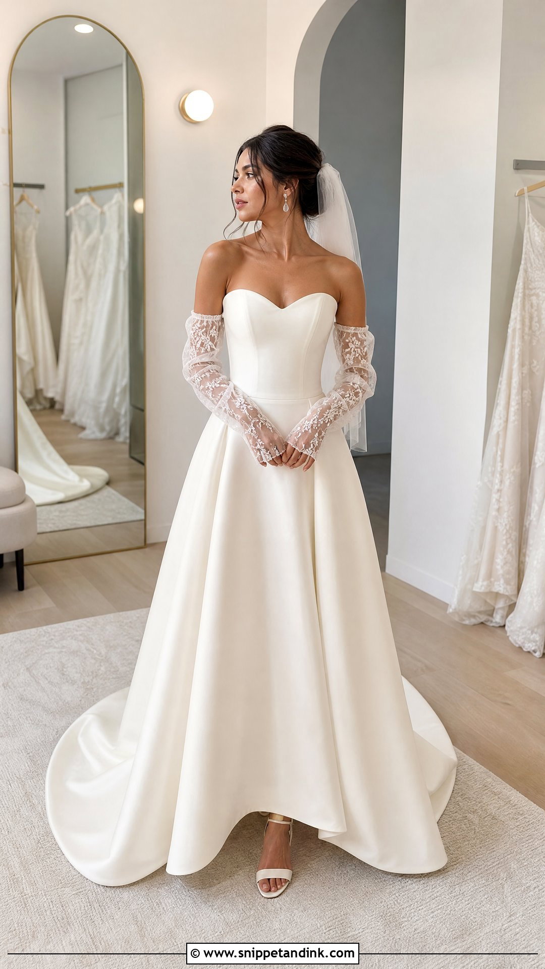 Strapless Wedding Dress With Detachable Sleeves - Snippet and Ink - 20 Trying on Wedding Dresses