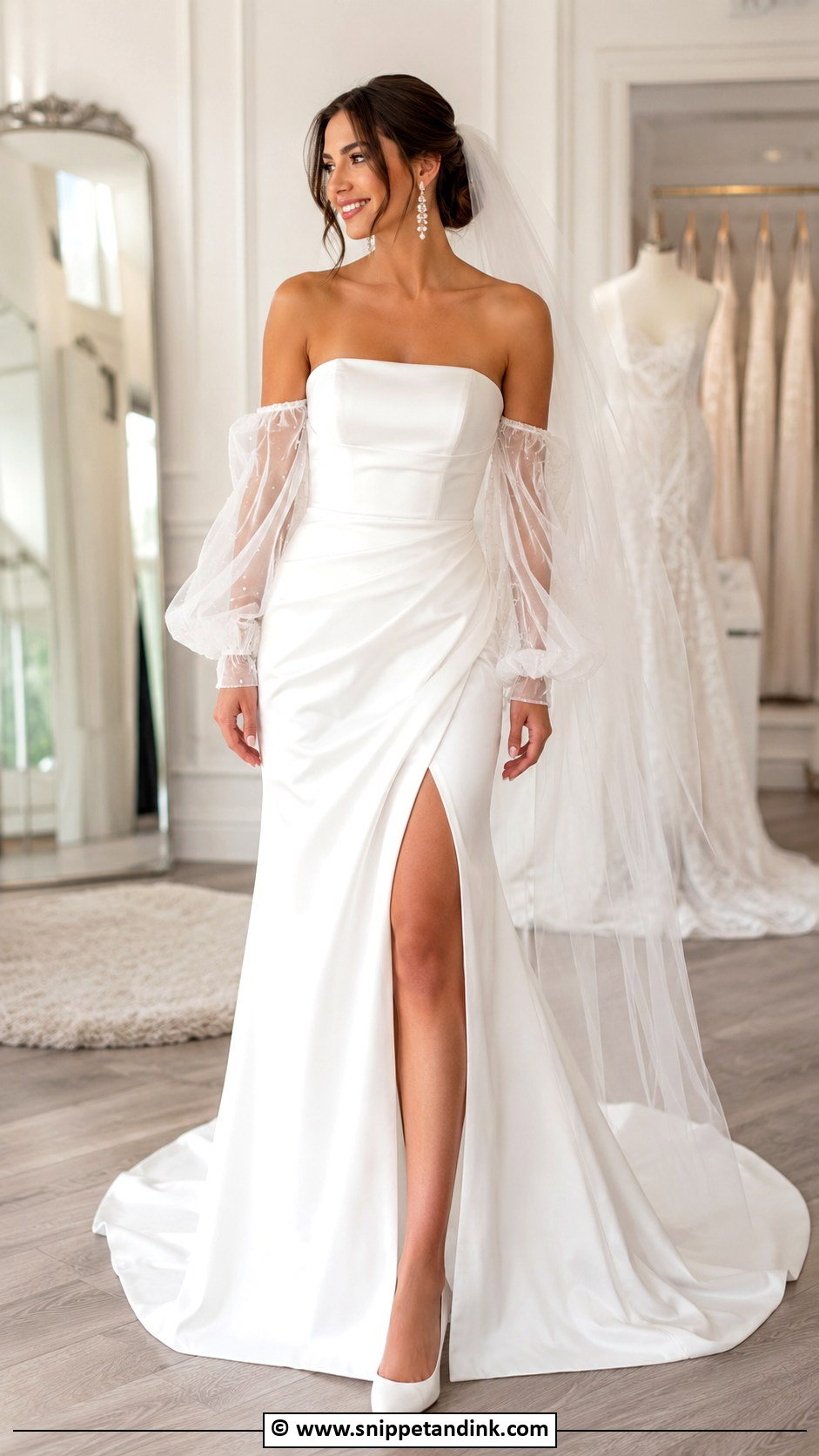 Strapless Wedding Dress With Detachable Sleeves - Snippet and Ink - 30 2 in 1 Wedding Dress Ideas