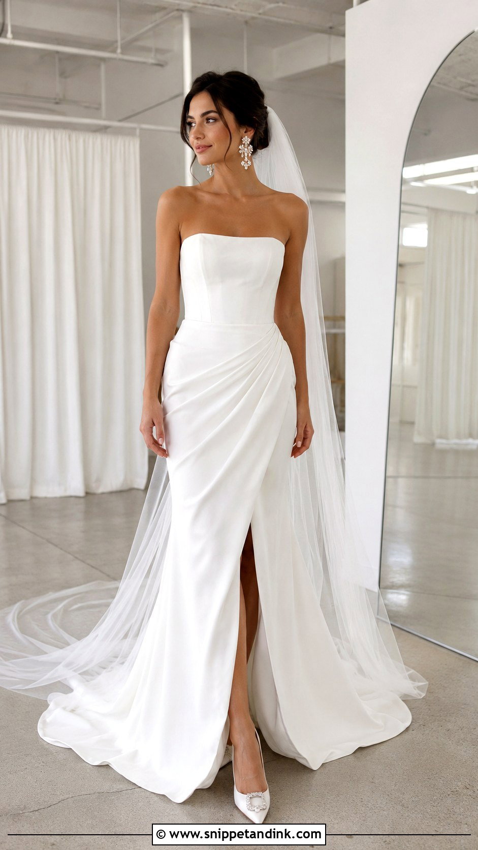 Strapless Wedding Dress With Draped Skirt - Snippet and Ink - 25 Hourglass Wedding Dress Ideas