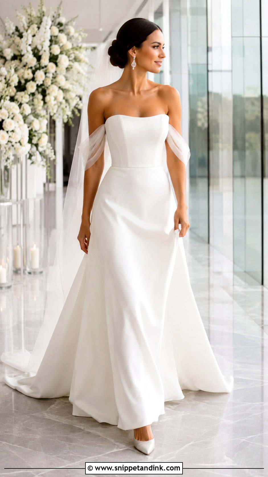 Strapless Wedding Dress With Draped Tulle Sleeves - Snippet and Ink - 20 Strapless Wedding Dress with Sleeves