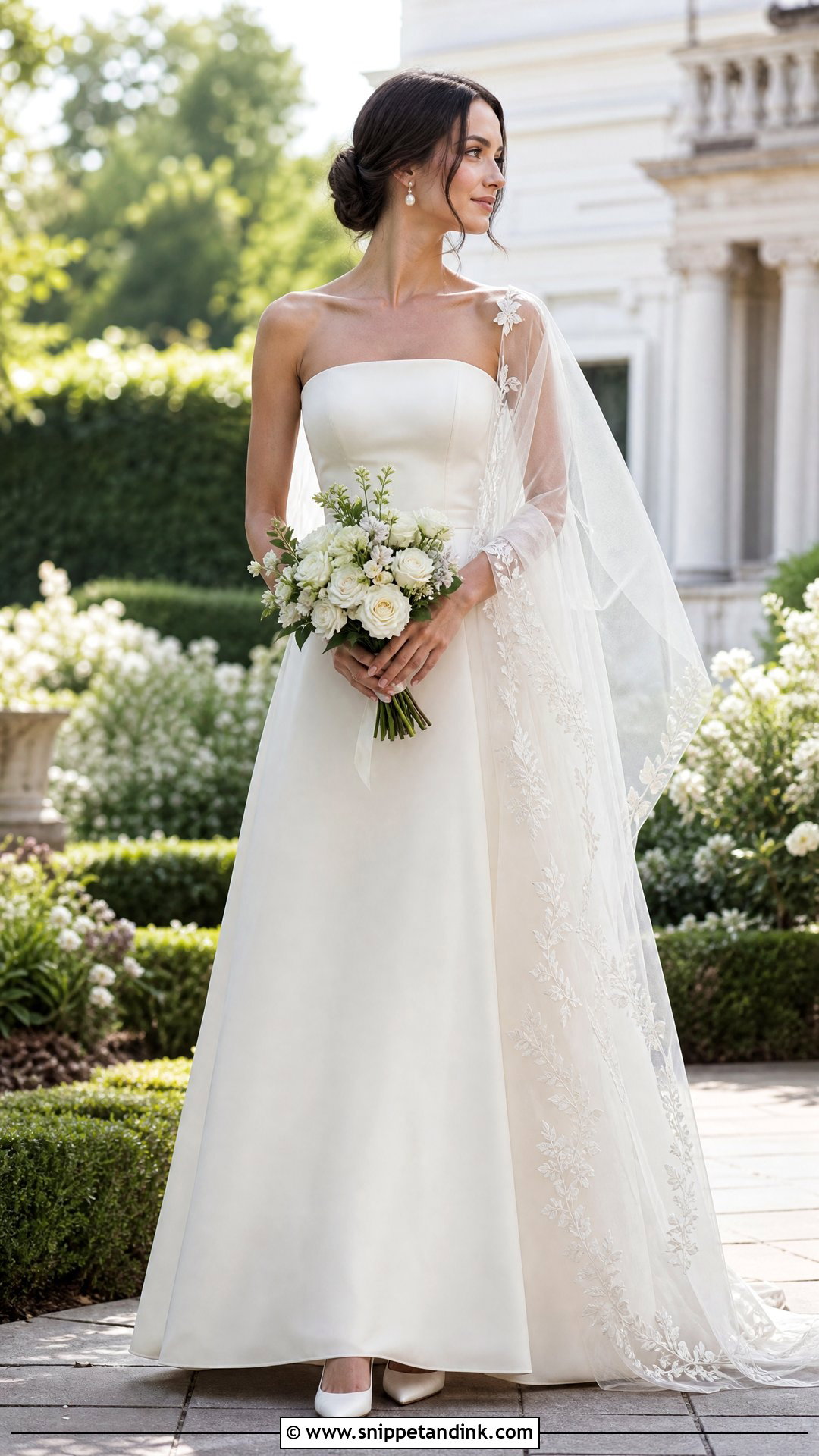 Strapless Wedding Dress With Embroidered Bridal Scarf - Snippet and Ink - 20 Strapless Wedding Dress with Scarf Ideas
