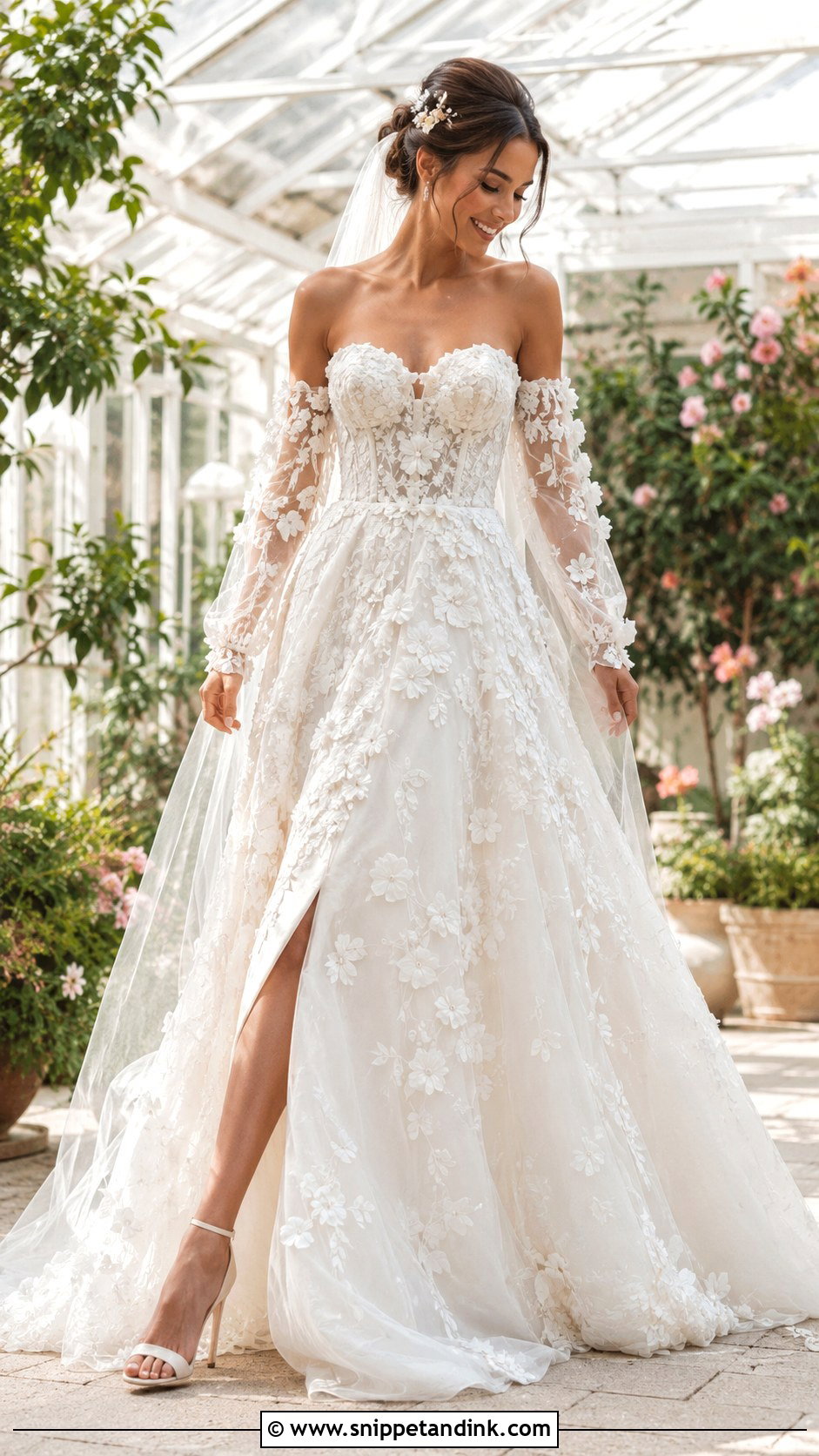 Strapless Wedding Dress With Floral Applique Sleeves - Snippet and Ink - 20 Strapless Wedding Dress with Sleeves