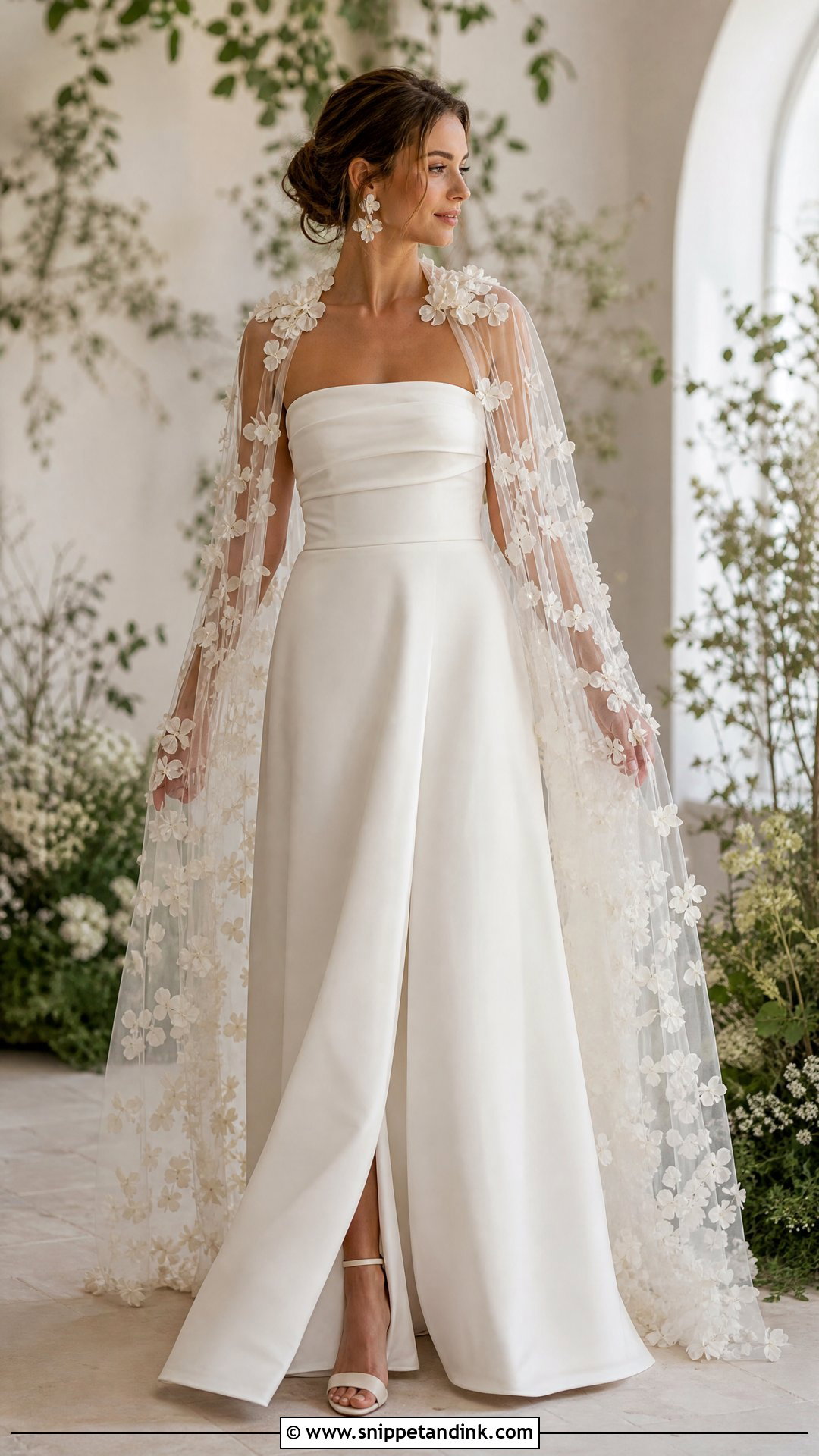 Strapless Wedding Dress With Floral Cape - Snippet and Ink - 20 Wedding Dress with a Cape Ideas