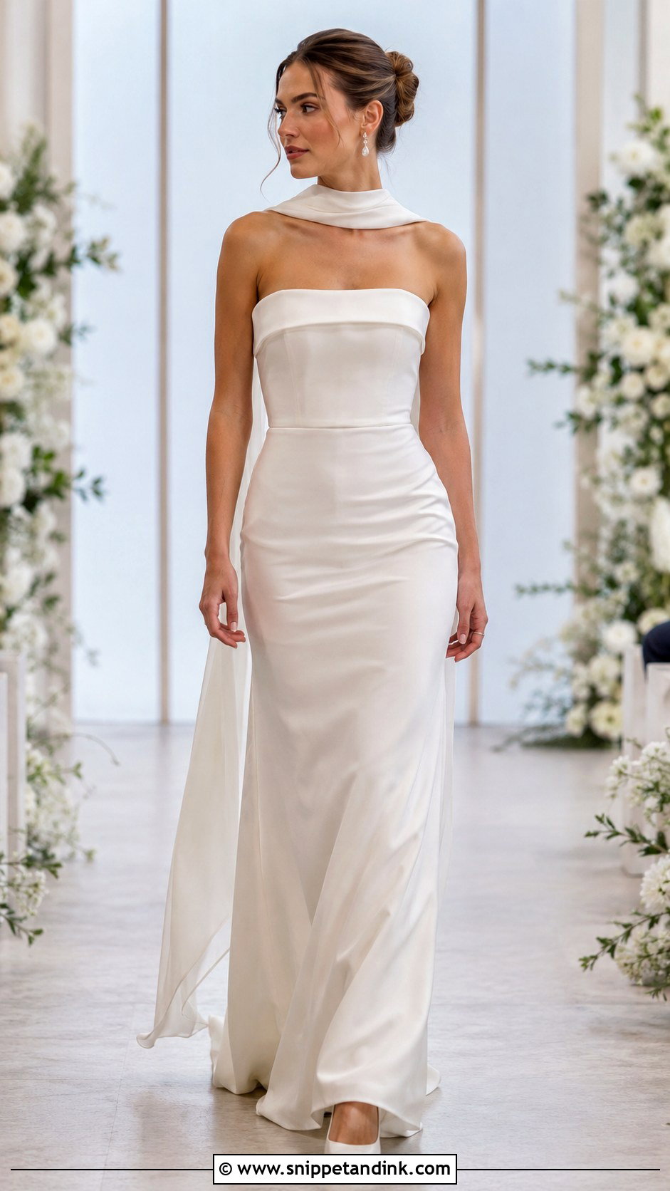Strapless Wedding Dress With Long Bridal Scarf - Snippet and Ink - 30 Wedding Dress with Scarf Ideas