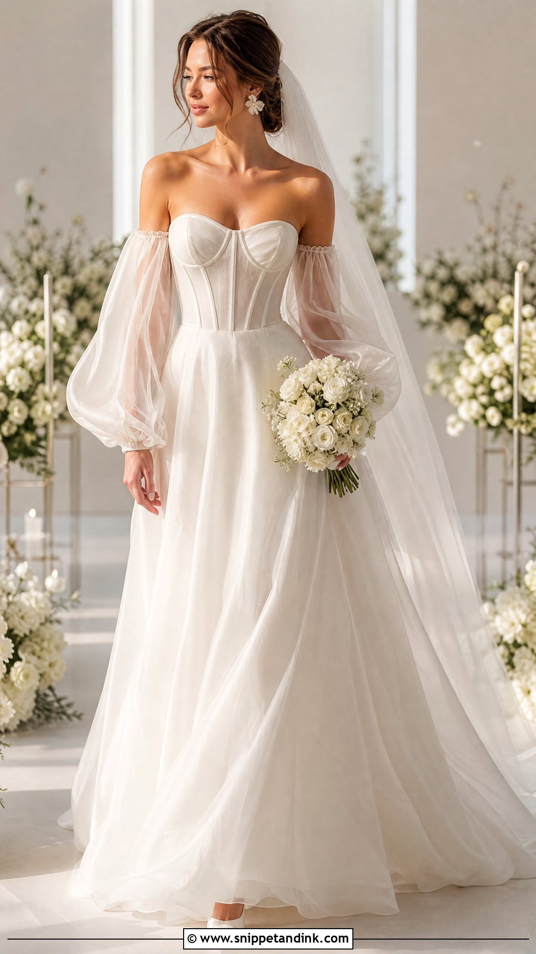Strapless Wedding Dress With Puff Sleeves - Snippet and Ink - 20 Two in One Convertible Wedding Dress Ideas