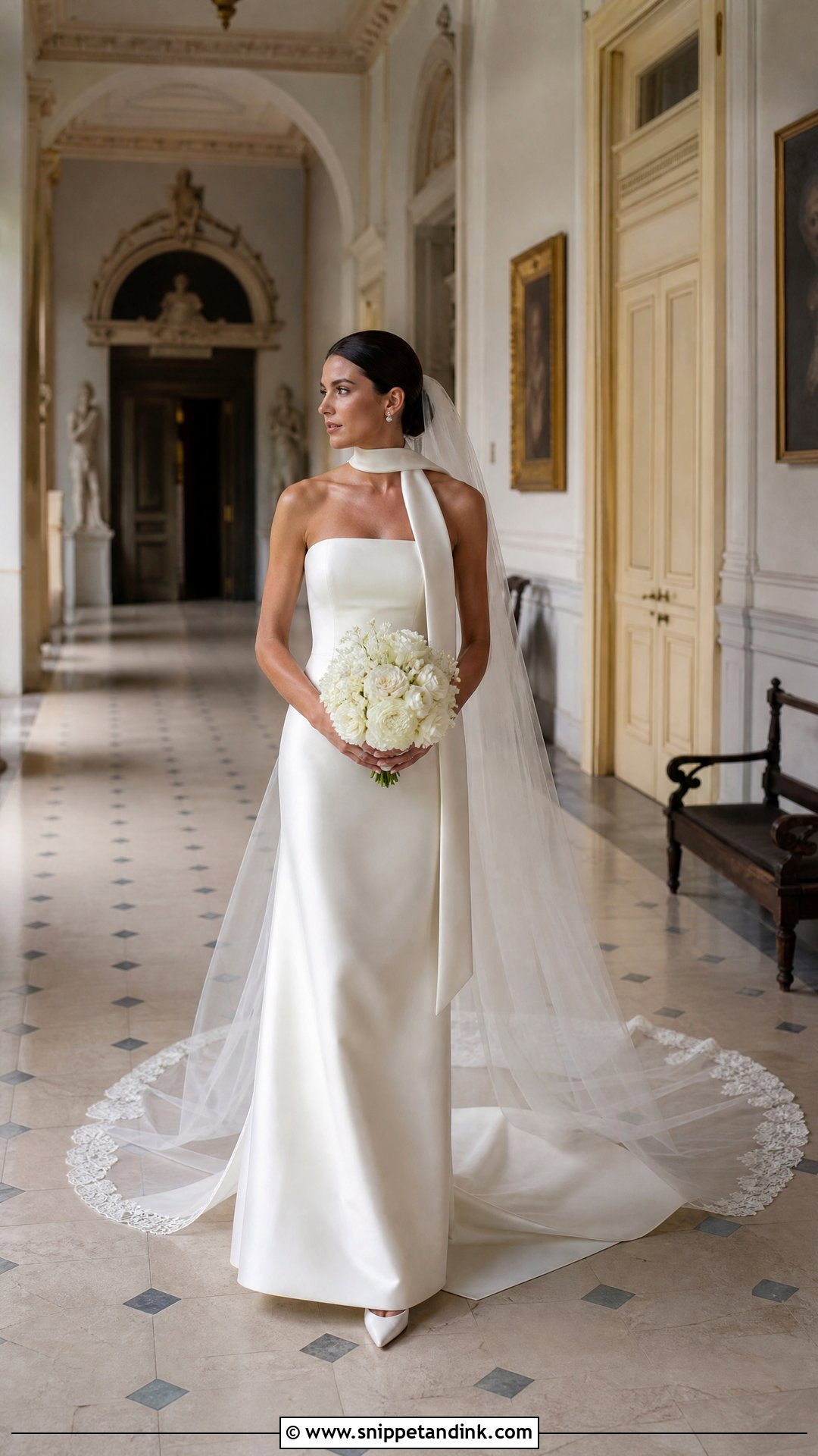 Strapless Wedding Dress With Scarf and Cathedral Veil - Snippet and Ink - 20 Strapless Wedding Dress with Scarf Ideas
