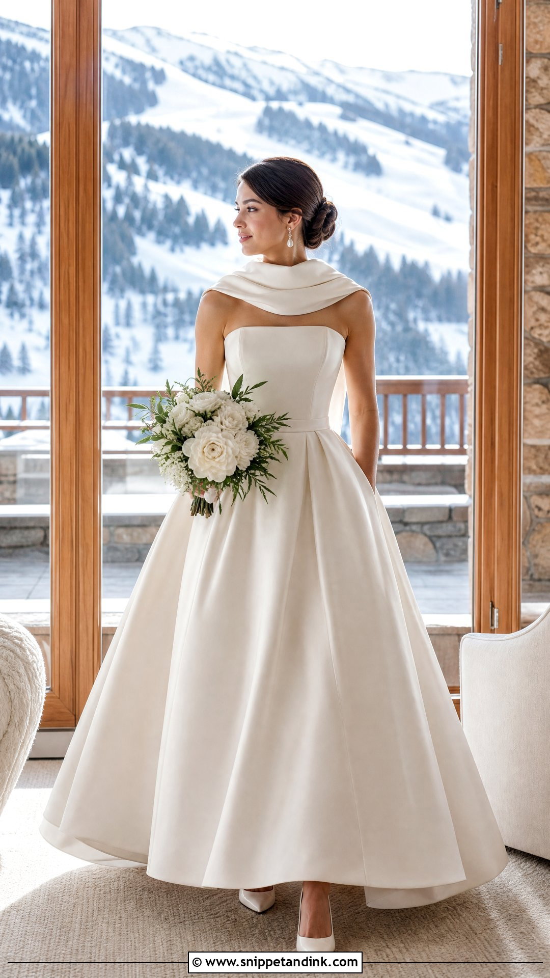 Strapless Wedding Dress With Scarf for a Winter Wedding - Snippet and Ink - 20 Strapless Wedding Dress with Scarf Ideas