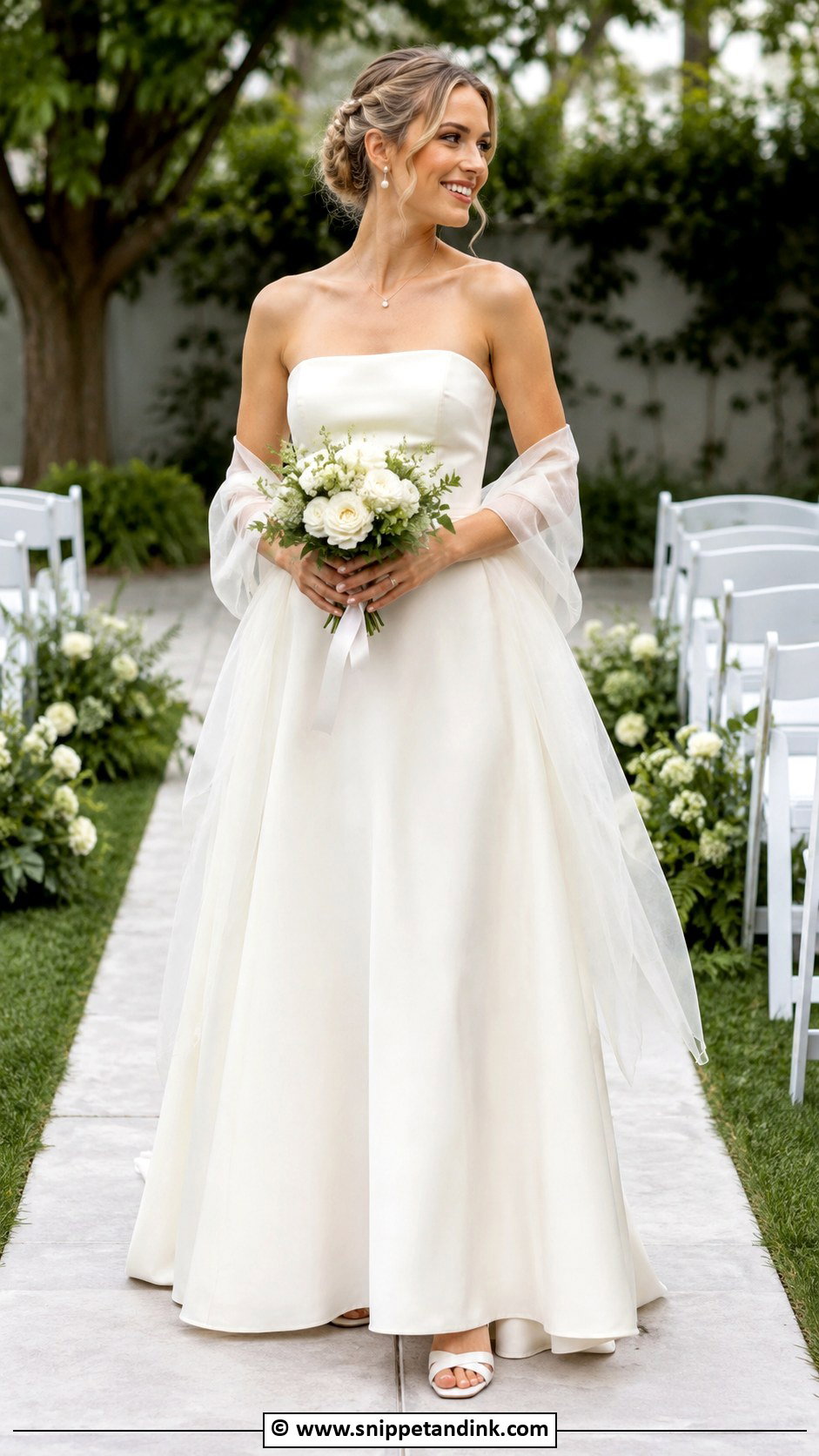 Strapless Wedding Dress With Sheer Shawl - Snippet and Ink - 30 Backyard Wedding Dress Ideas