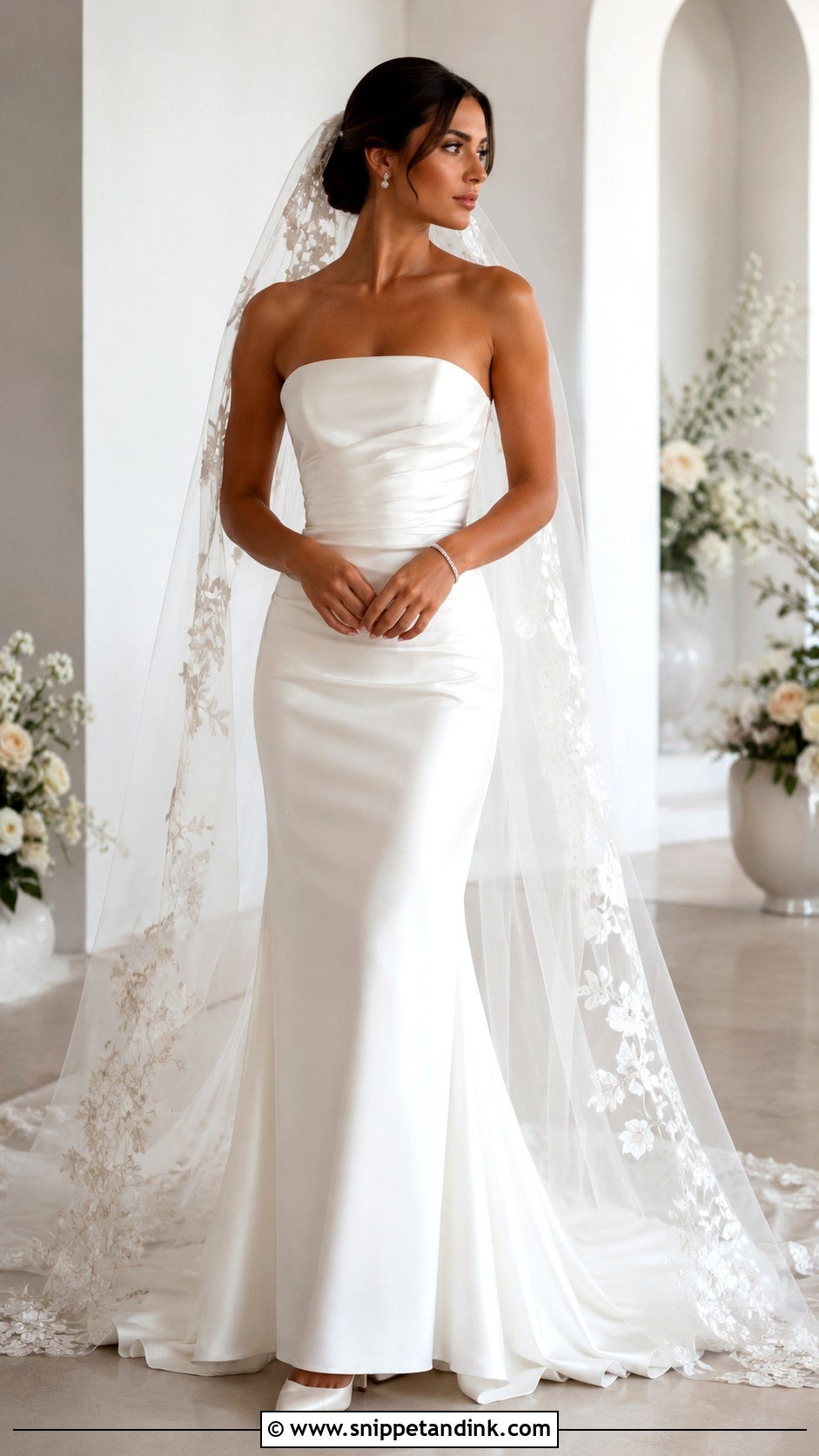 Strapless Wedding Dress With Statement Veil - Snippet and Ink - 25 Wedding Dress Style Ideas