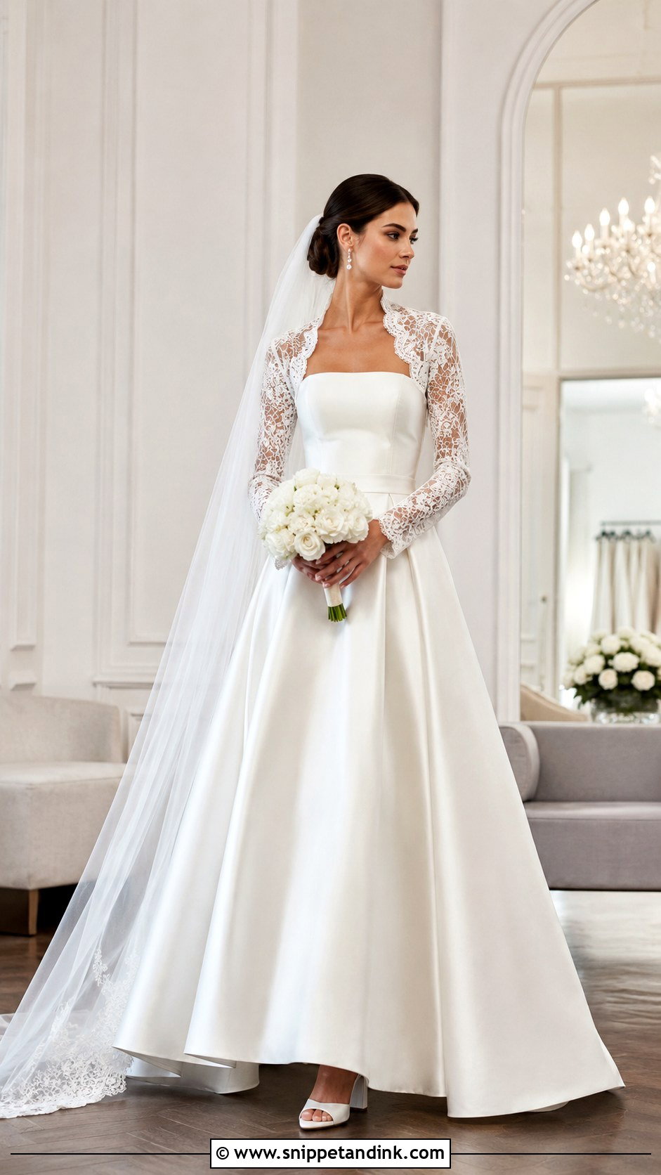 Strapless Wedding Gown With Detachable Lace Jacket - Snippet and Ink - 20 2 Way Wedding Gown Ideas