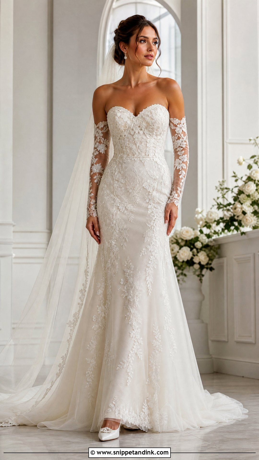 Strapless Wedding Gown With Detachable Lace Sleeves - Snippet and Ink - 25 Two Way Wedding Gown Ideas