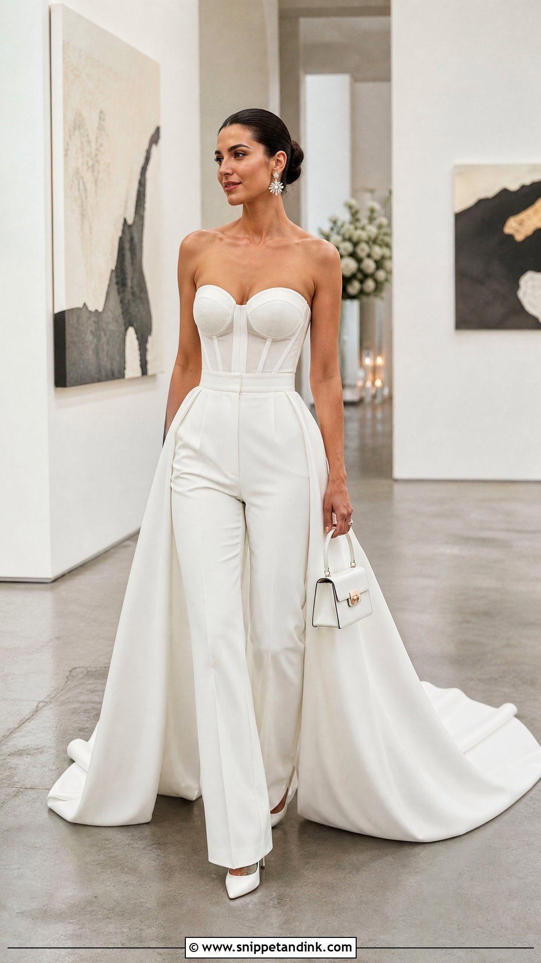 Strapless Wedding Pantsuit With Train - Snippet and Ink - 20 Wedding Dress with Pants Ideas