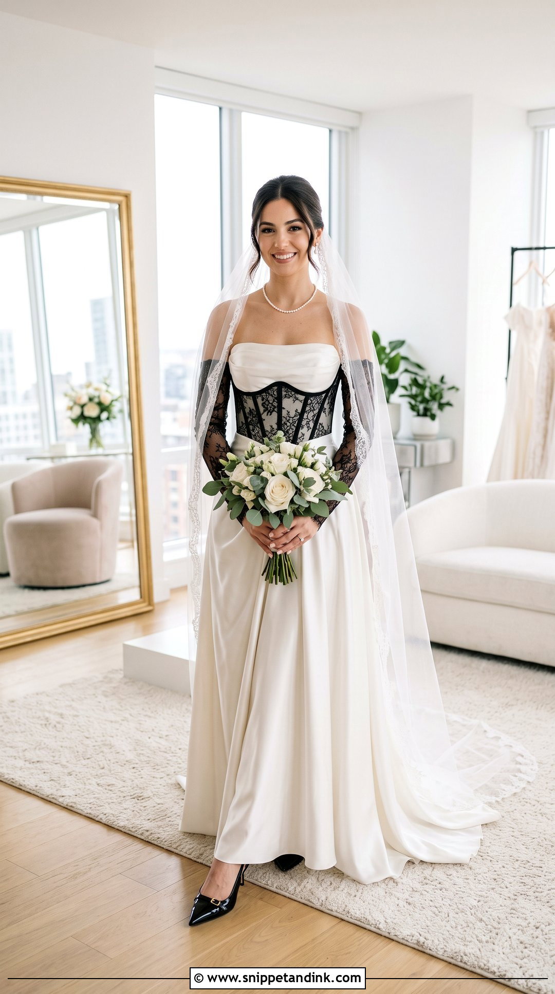Strapless White Wedding Dress With Black Lace Corset - Snippet and Ink - 20 Wedding Dress with Black Lace Ideas