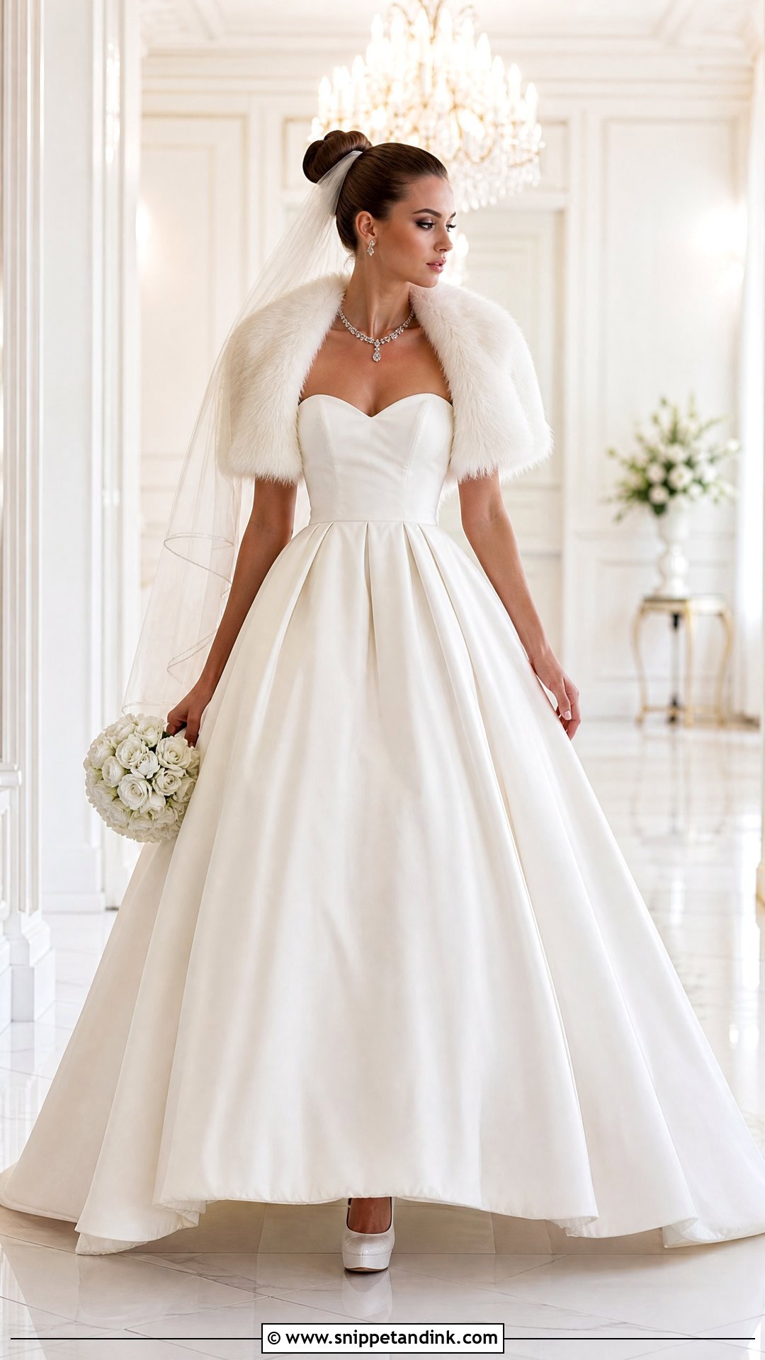 Strapless Winter Wedding Dress With Fur Bolero - Snippet and Ink - 25 Winter Wedding Dress Fur Ideas