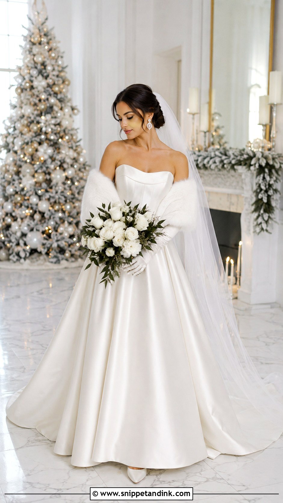 Strapless Winter Wedding Dress With Velvet Gloves - Snippet and Ink - 20 Strapless Wedding Dress with Gloves Ideas