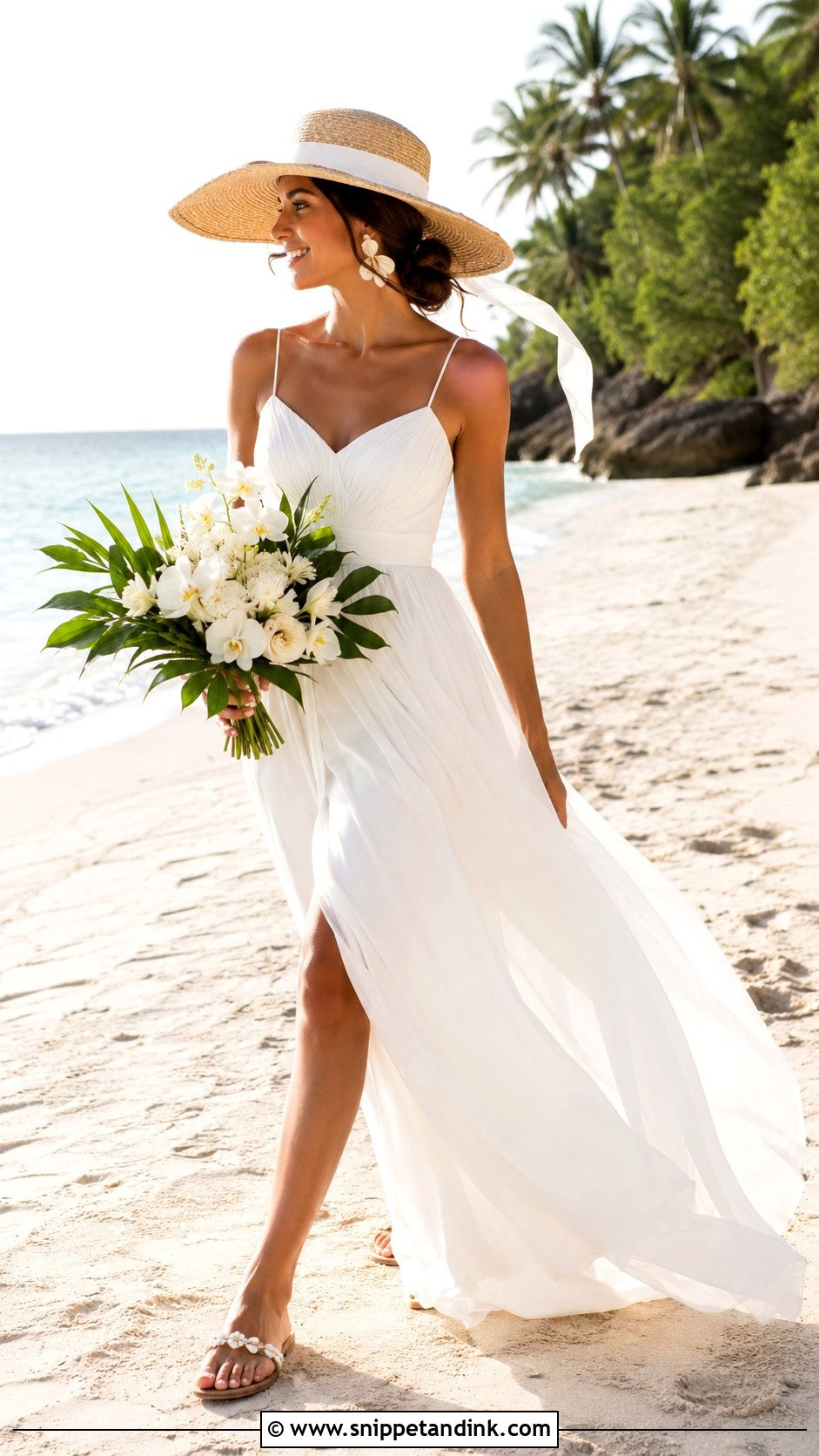 Straw Bride Hat With Beach Wedding Dress - Snippet and Ink - 20 Bride with Hat Ideas