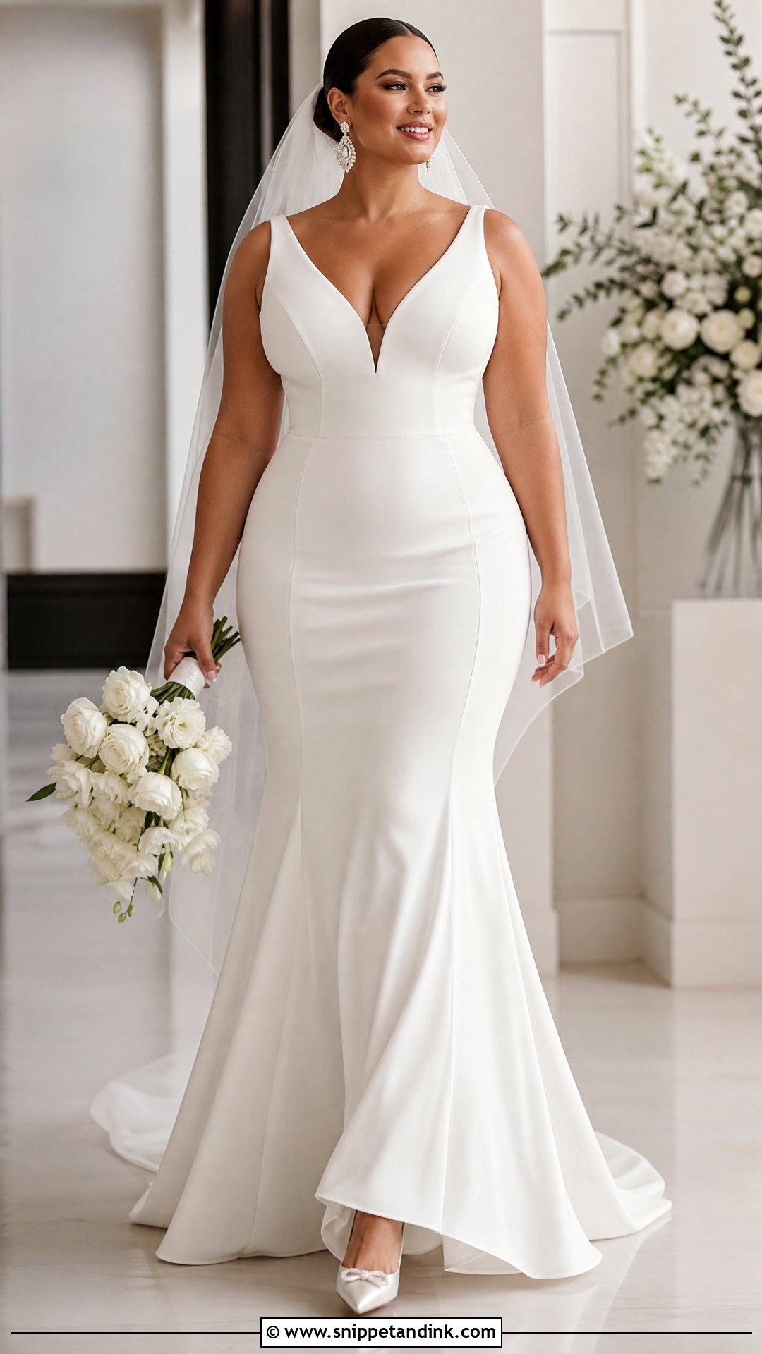 Stretch Crepe Fit and Flare Wedding Dress - Snippet and Ink - 20 Wedding Dresses for Pear Shape