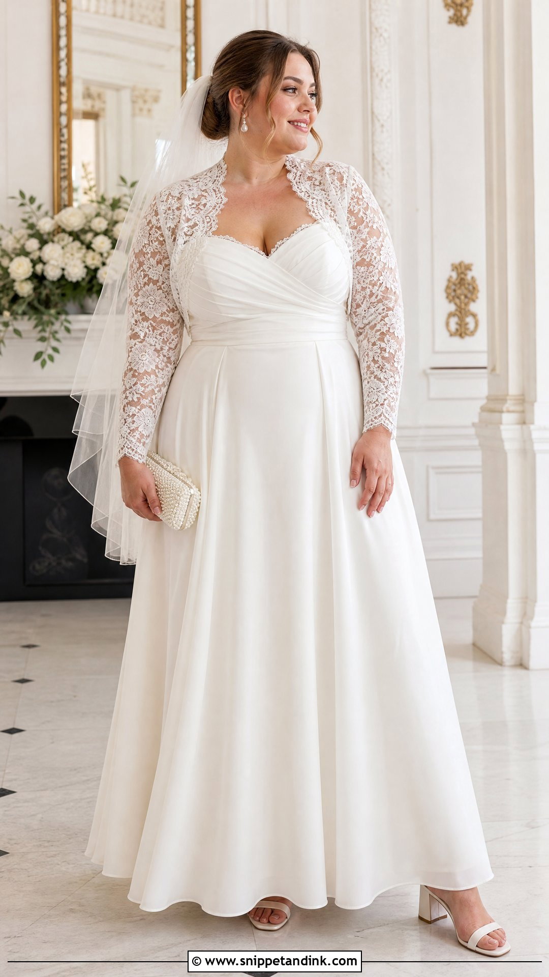 Stretch Lace Bolero With Plus Size A Line Dress - Snippet and Ink - 25 Lace Bolero Wedding Ideas