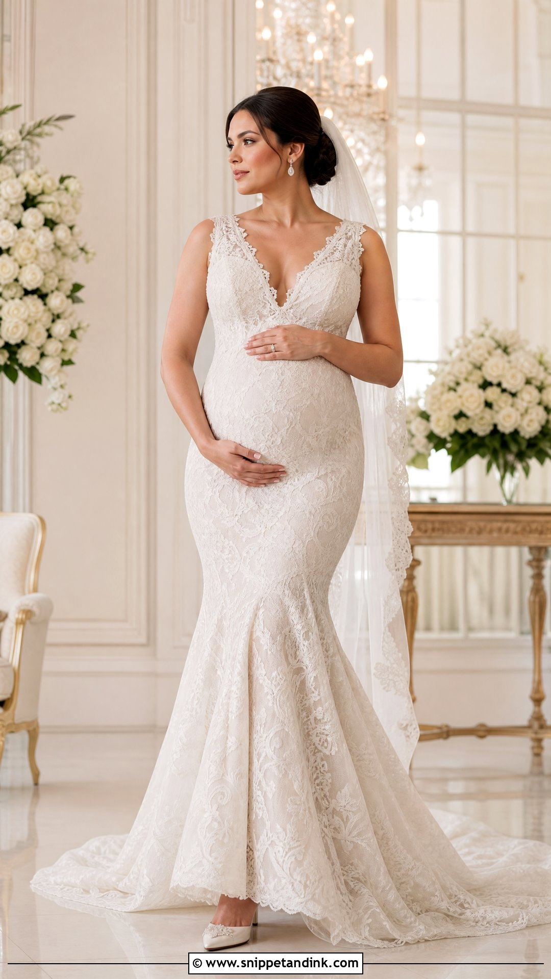 Stretch Lace Mermaid Maternity Wedding Dress - Snippet and Ink - 20 Pregnant Maternity Wedding Dress Ideas