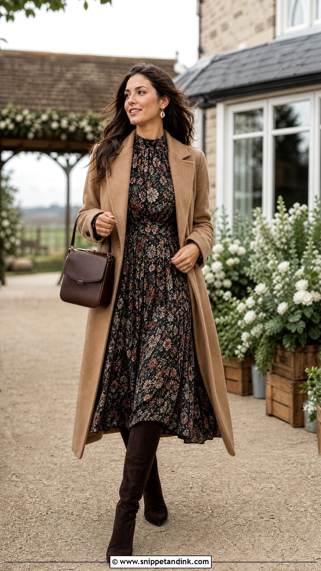 Suede Boots With Floral Winter Dress - Snippet and Ink - 20 Winter Wedding Boots Ideas