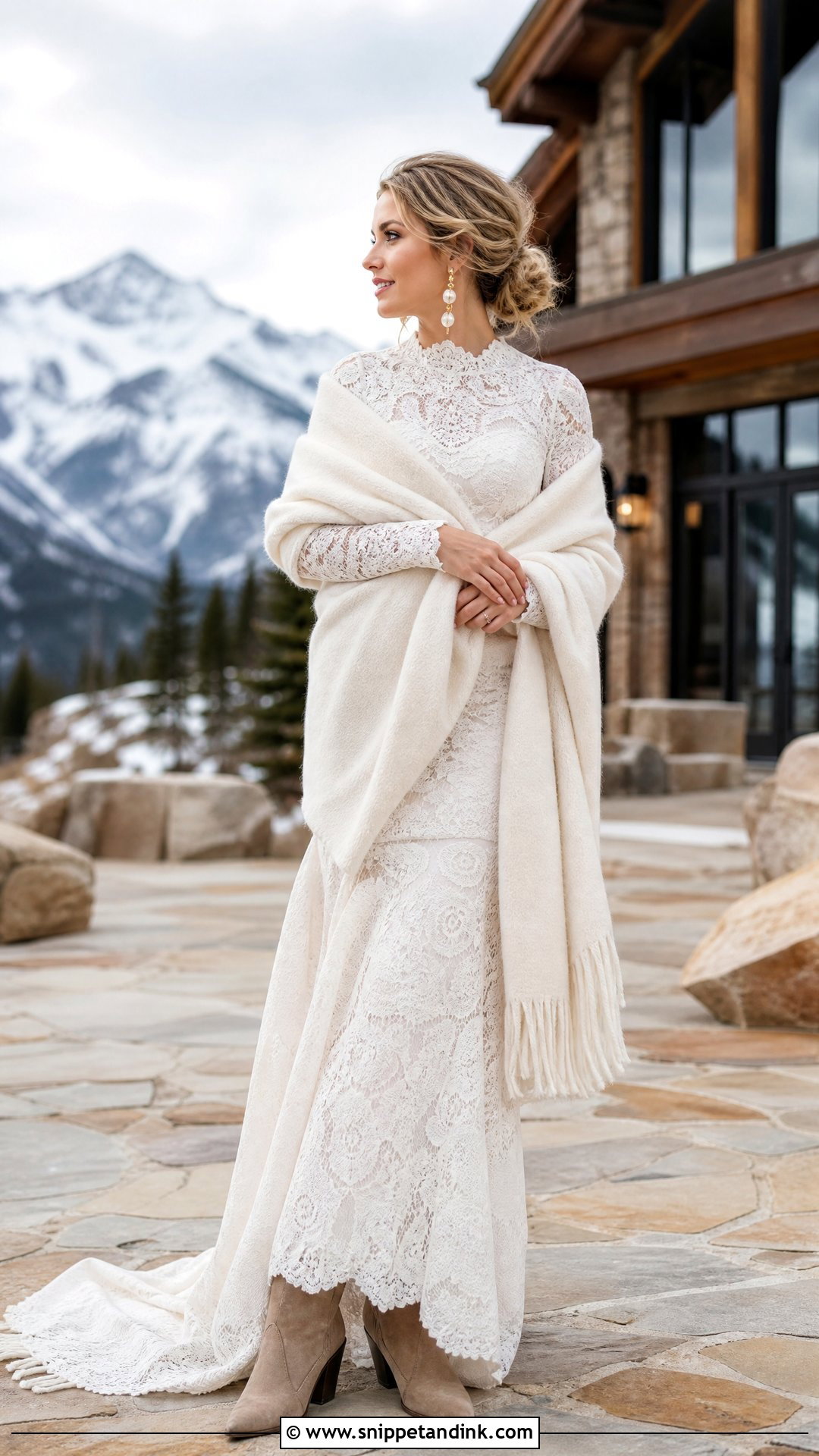 Suede Western Heels With Long Sleeve Wedding Dress - Snippet and Ink - 20 Western Wedding Heels Ideas