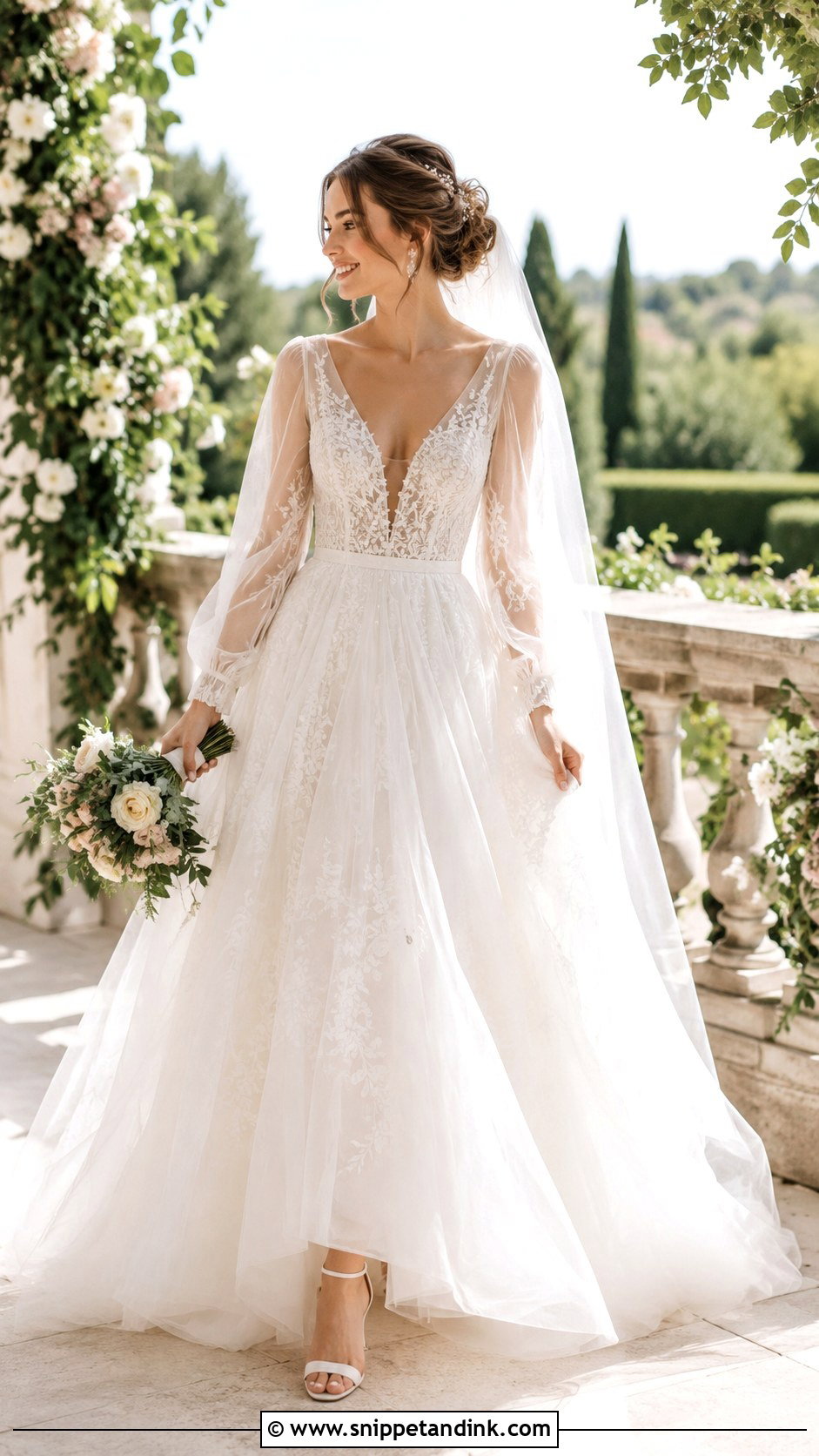 Summer Ball Gown Wedding Dress With Sheer Sleeves - Snippet and Ink - 25 Ball Gown Wedding Dress with Sleeves