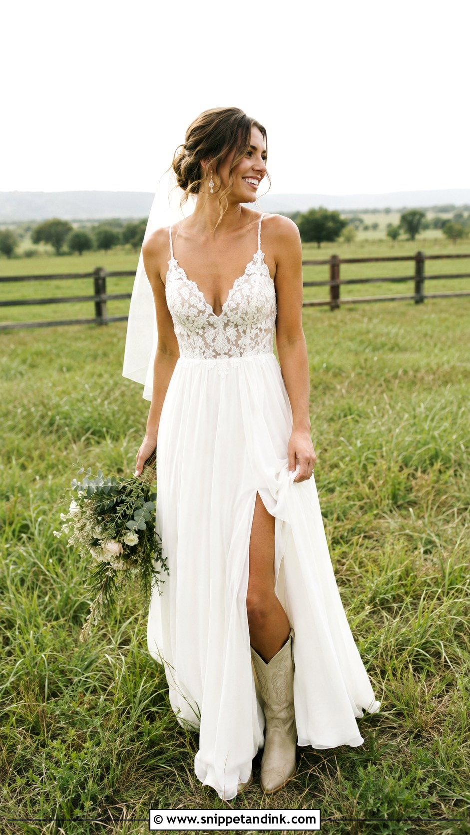 Summer Country Wedding Gown With Lightweight Cowboy Boots - Snippet and Ink - 20 Country Wedding Gowns