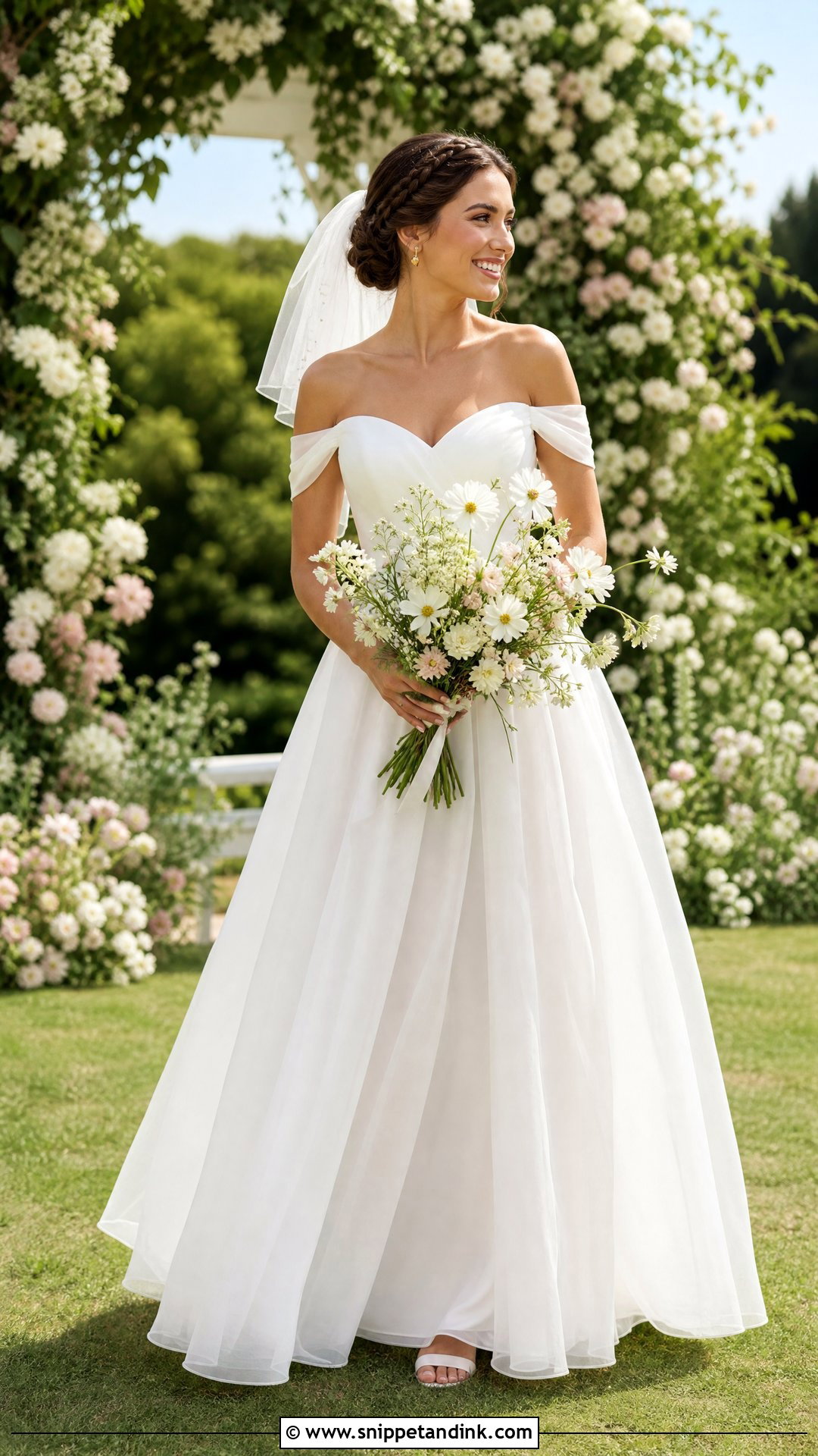 Summer Wedding Dress With Off Shoulder Cap Sleeves - Snippet and Ink - 20 Wedding Dress Off Shoulder Sleeves
