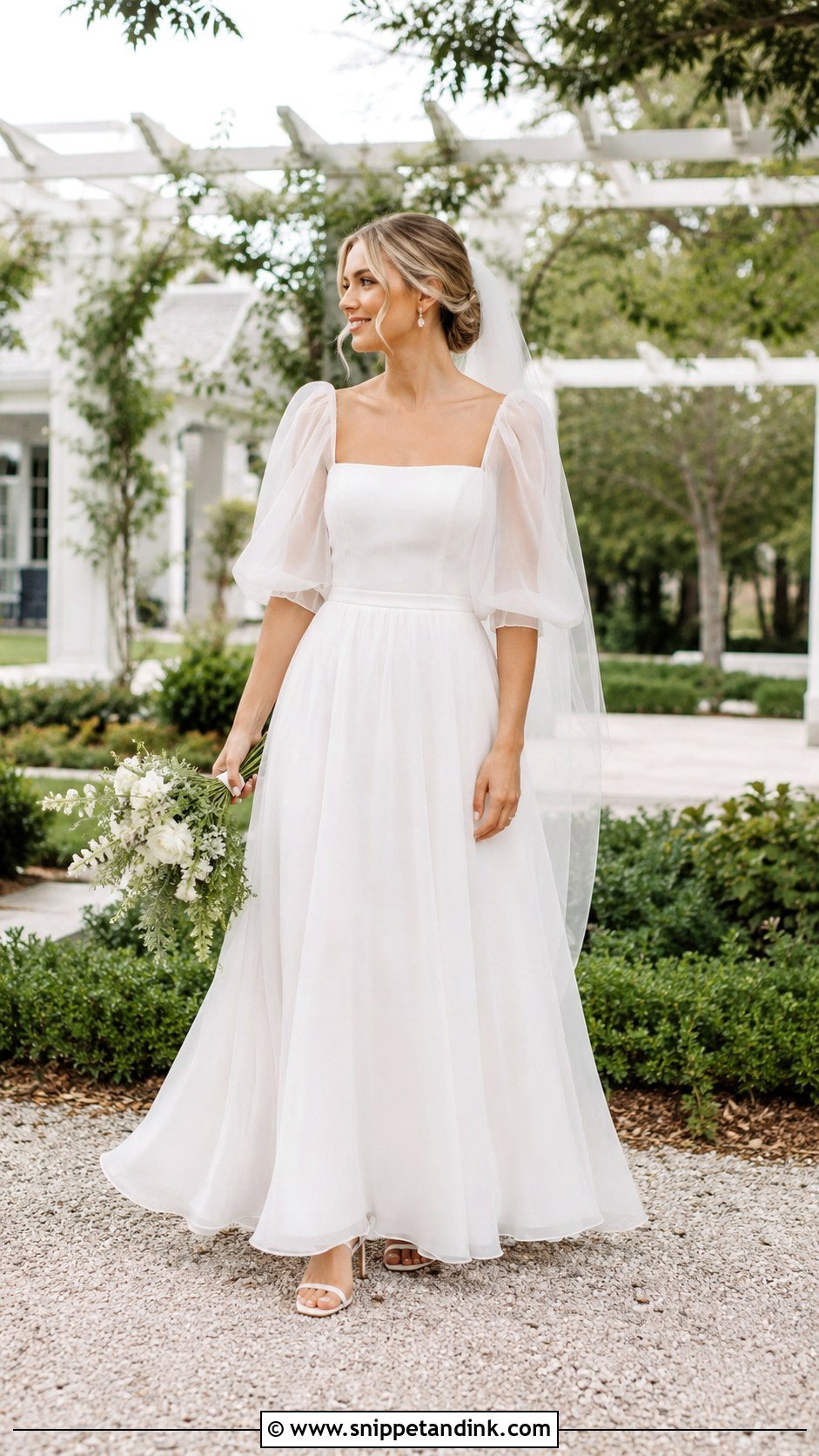 Summer Wedding Dress With Sheer Puff Sleeves - Snippet and Ink - 20 Big Sleeve Wedding Dress Ideas