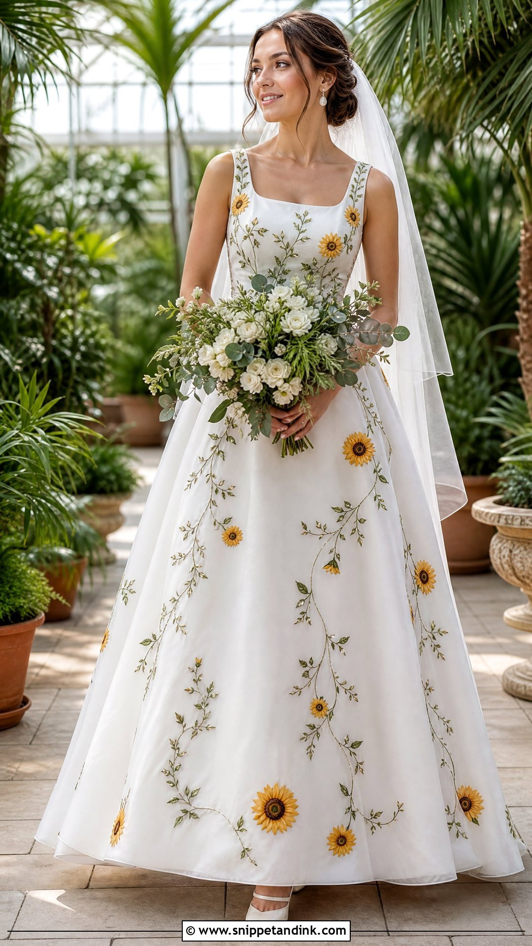 Sunflower Embroidered Wedding Dress - Snippet and Ink - 25 Sunflower Wedding Dress Ideas