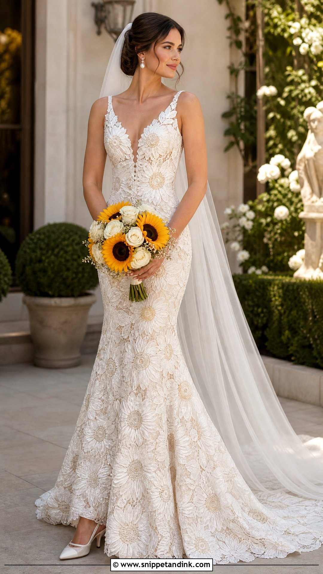 Sunflower Lace Wedding Dress - Snippet and Ink - 25 Sunflower Wedding Dress Ideas